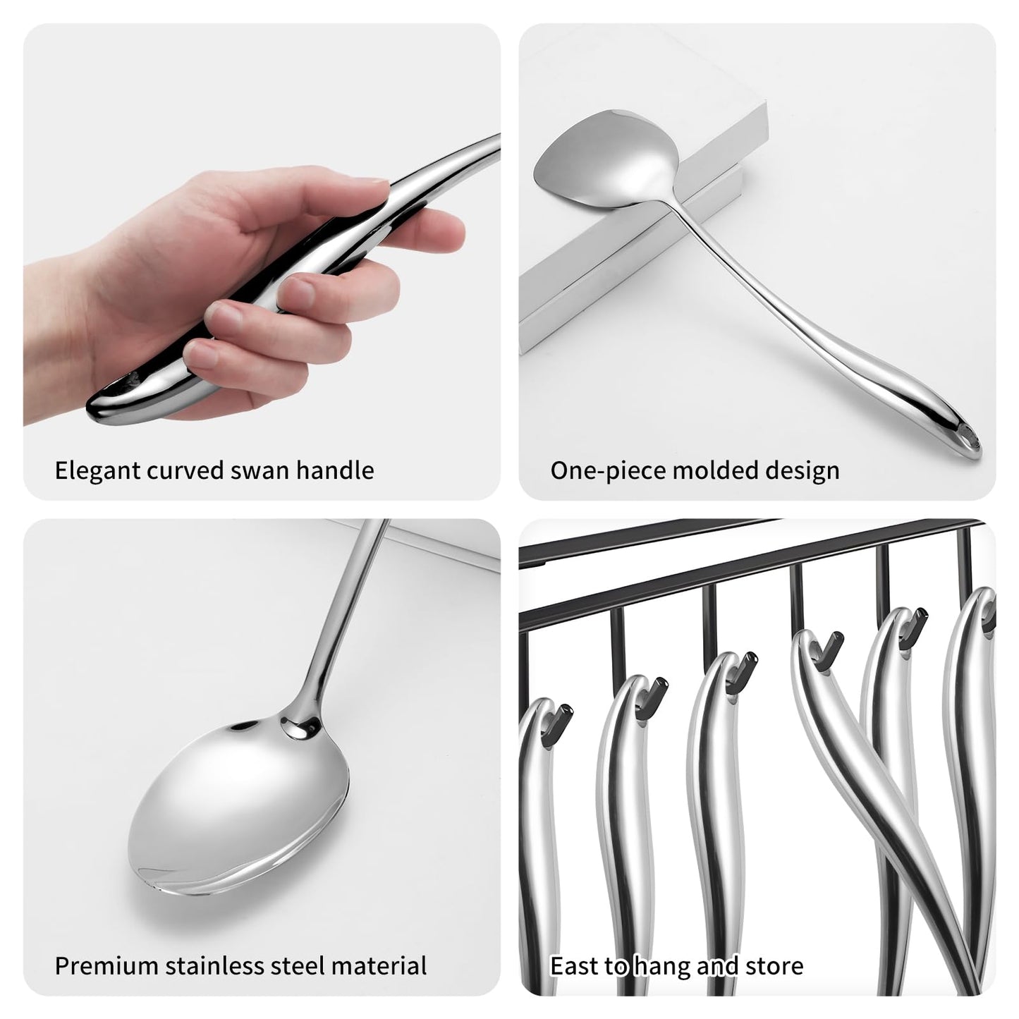 304 Stainless Steel Kitchen Utensils Set, 11 Pcs Long Metal Cooking Utensil Gadgets Tools Set with Spatula, Spoon, Ladle, Skimmer, Turner, Pasta Server, Tongs(Mirror Polished, Dishwasher Safe)