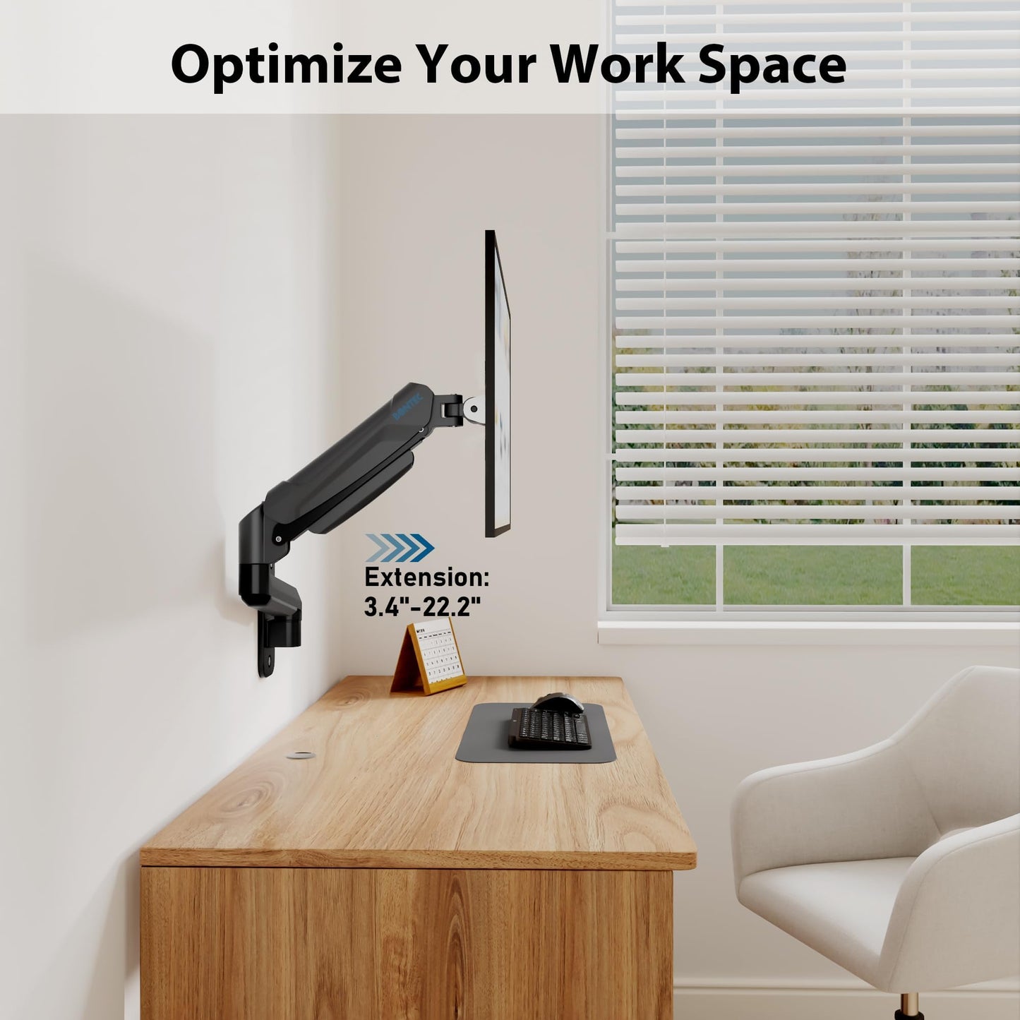 BONTEC Monitor Wall Mount for 13-42 Inch Screens Up to 19.8lbs, Single VESA Mount with Gas Spring Adjustable Tilt Swivel Rotation Arm, Full Motion Wall Bracket with Cable Management Fits 75/100/200