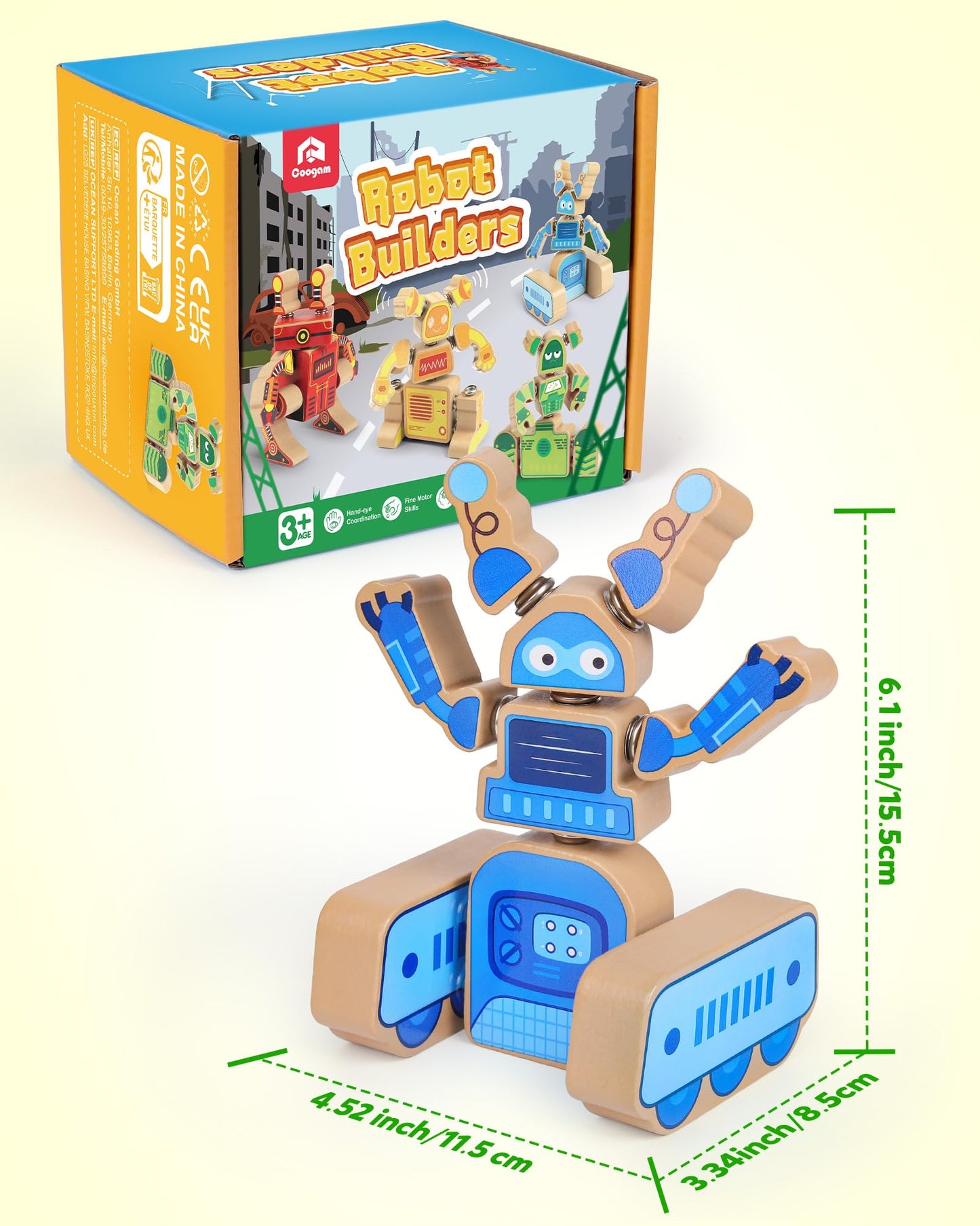 Coogam Wooden Robot Building Block Set, Snap Together Robot Builders, STEM Take Apart Robot Playset, Fine Motor Skill Educational Learning Toy Gift for 3 4 5 Years Old Kids