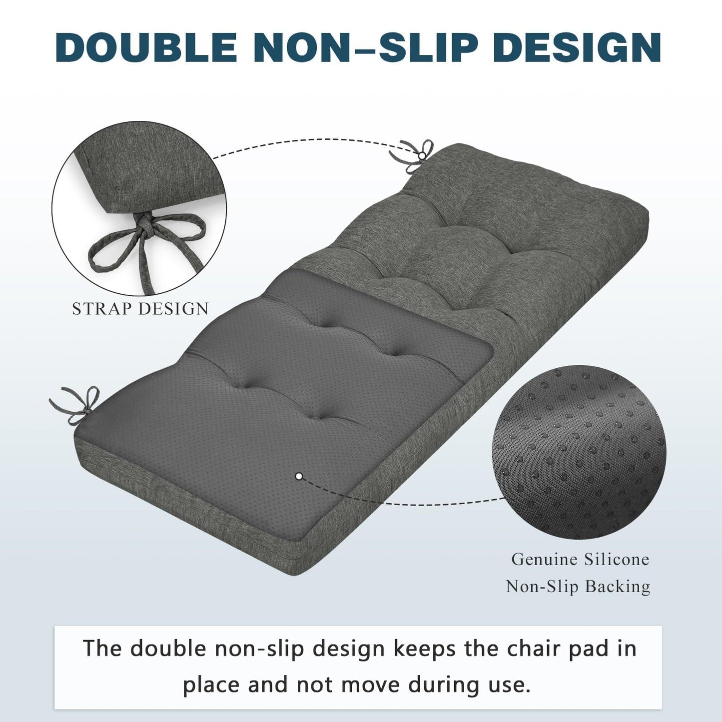 baibu 36 Inch Dual-Layer Patent Design Memory Foam Bench Cushion,Super Soft Indoor Outdoor Rectangle Bench Seat Cushion Standard Size Foam Pad with Non-Slip Bottom (Grey, 36x15x3In)