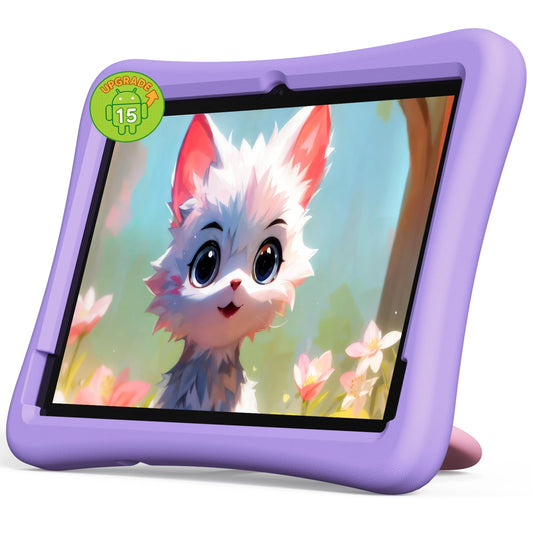 2025 Upgraded Kids Tablet, 10 Inch Android 15 Tablet for Kids with EVA Shockproof, 8-Core, 12(4+8) GB RAM 64GB Storage, Kids Space, Parental Control, WiFi, BT, Plimpton Kids20 (Purple)