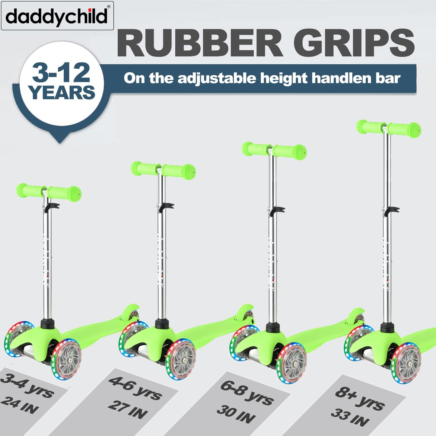 DADDYCHILD 3 Wheel Scooters for Kids, Kick Scooter for Toddlers 3-8 Years Old, Boys and Girls Scooter with Light Up Wheels, Mini Scooter for Children, Green (S909)
