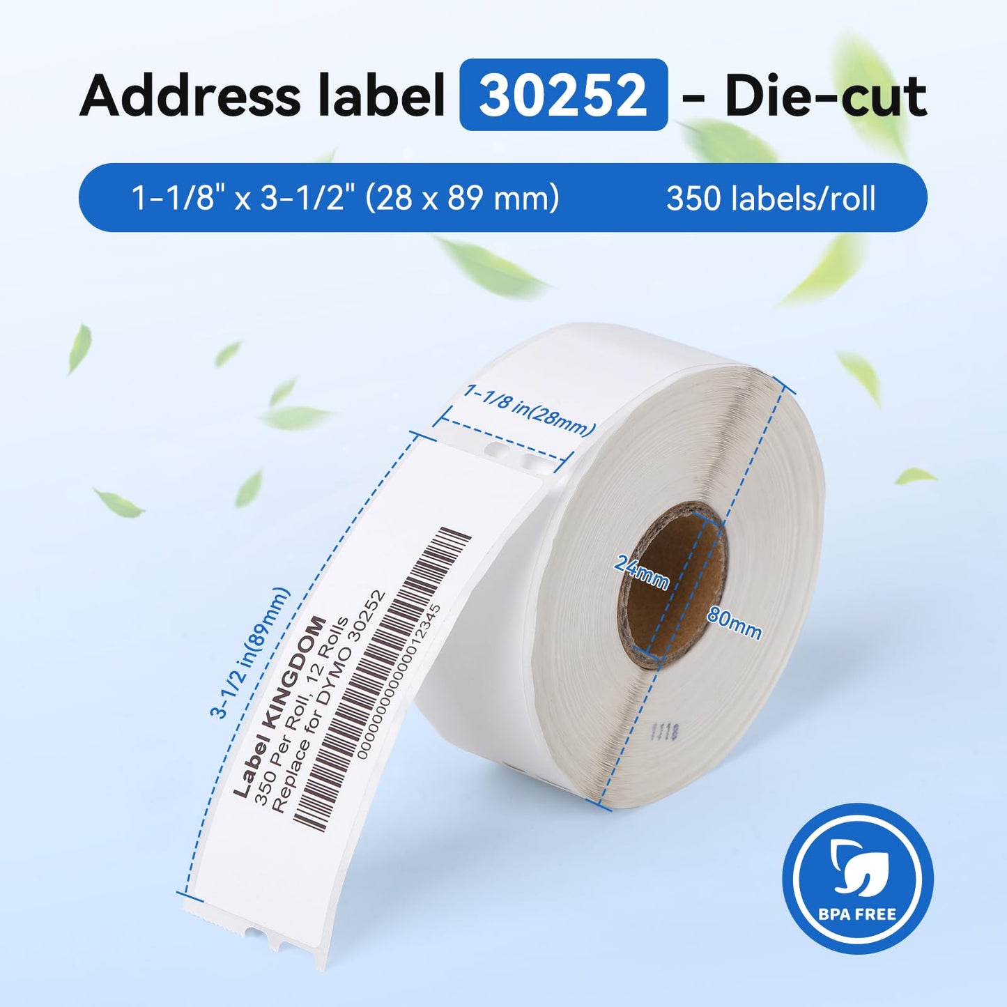 12 Rolls 1-1/8" x 3-1/2" Thermal Labels Replacement for DYMO LW 30252 Multipurpose Address Barcode Label Maker Refills for Label Writer 450, 450 Twin Turbo, 4XL Printers