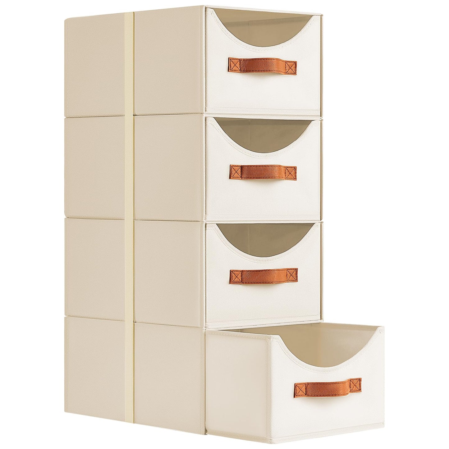 DIMJ Closet Storage and Drawers Organizers - 4 Pack Fabric Stackable Storage Drawer Unit Clothes Organization with Reinforced Handles for Wardrobe, Bedroom, Office,Shelves (Beige)