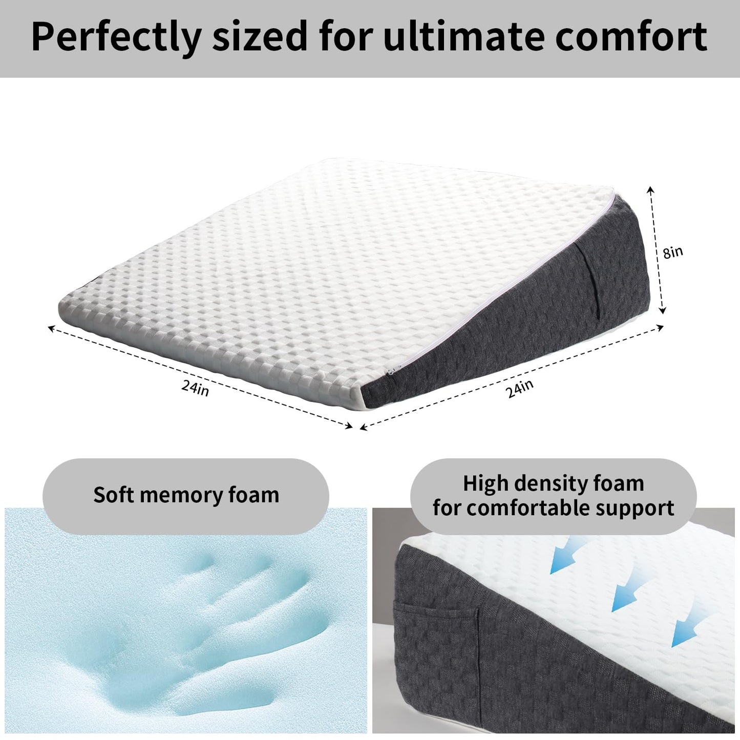 Bed Wedge Pillow for Sleeping Memory Foam Pillow Reading Pillow for Bed Post Surgery, Heartburn and Acid Reflux, Incline Elevated Back Support, Relief Neck Pain
