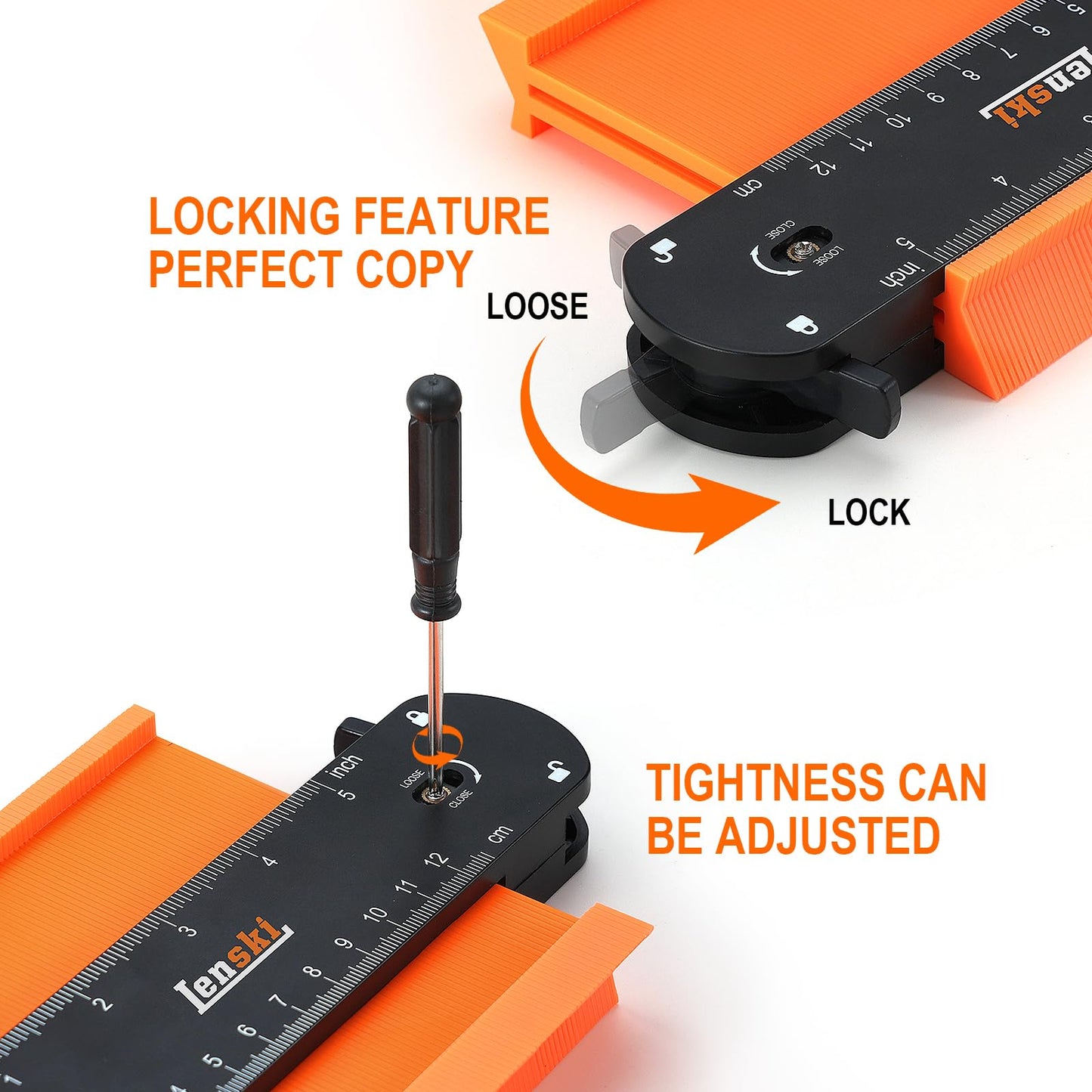 Lenski Fathers Day Gift Ideas Contour Gauge Tool with Lock 10+5 Inch, Super Gauge Shape and Outline Gifts for Men, Woodworking DIY Tools for Men Husband Dad