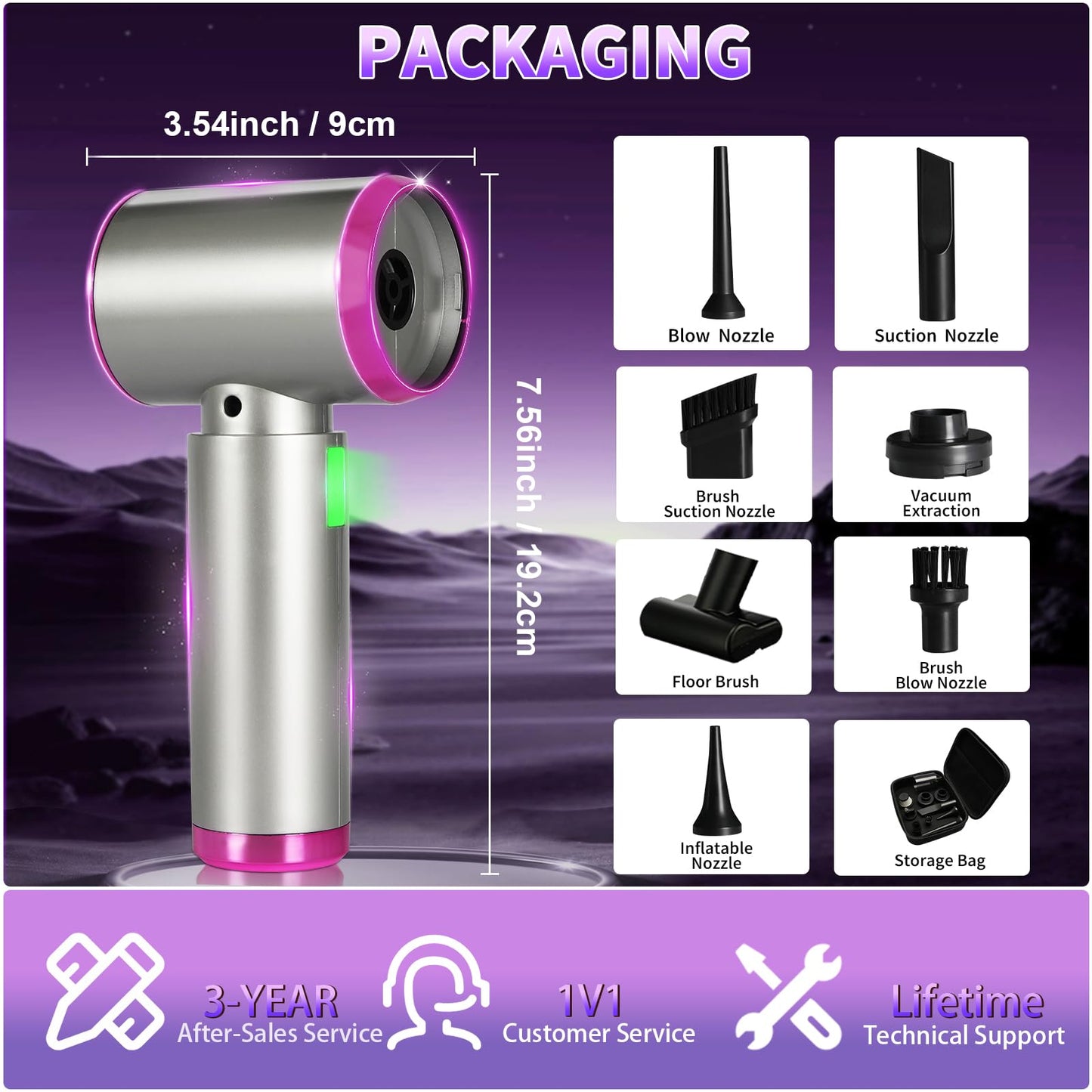 7-In-1 US-Designed Car Vacuum Cleaner【Powerful Brushless Motor | 28,000 Pa Suction】【5.0 Graphene Battery | Lasting Endurance】Handheld Vacuum Cordless for Home,Office, and Pet Hair-N3 (Silver and Pink)