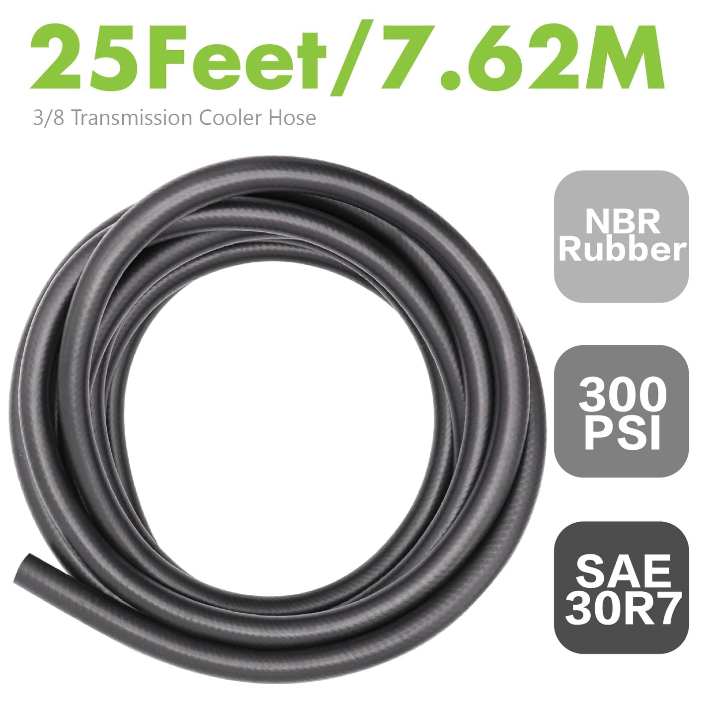 Jeemiter 3/8" Fuel Line Hose Oil Hose Push Lock NBR Rubber 25FT SAE 30R7 300PSI for Small Engines, Gas, Oil, Coolants Hose