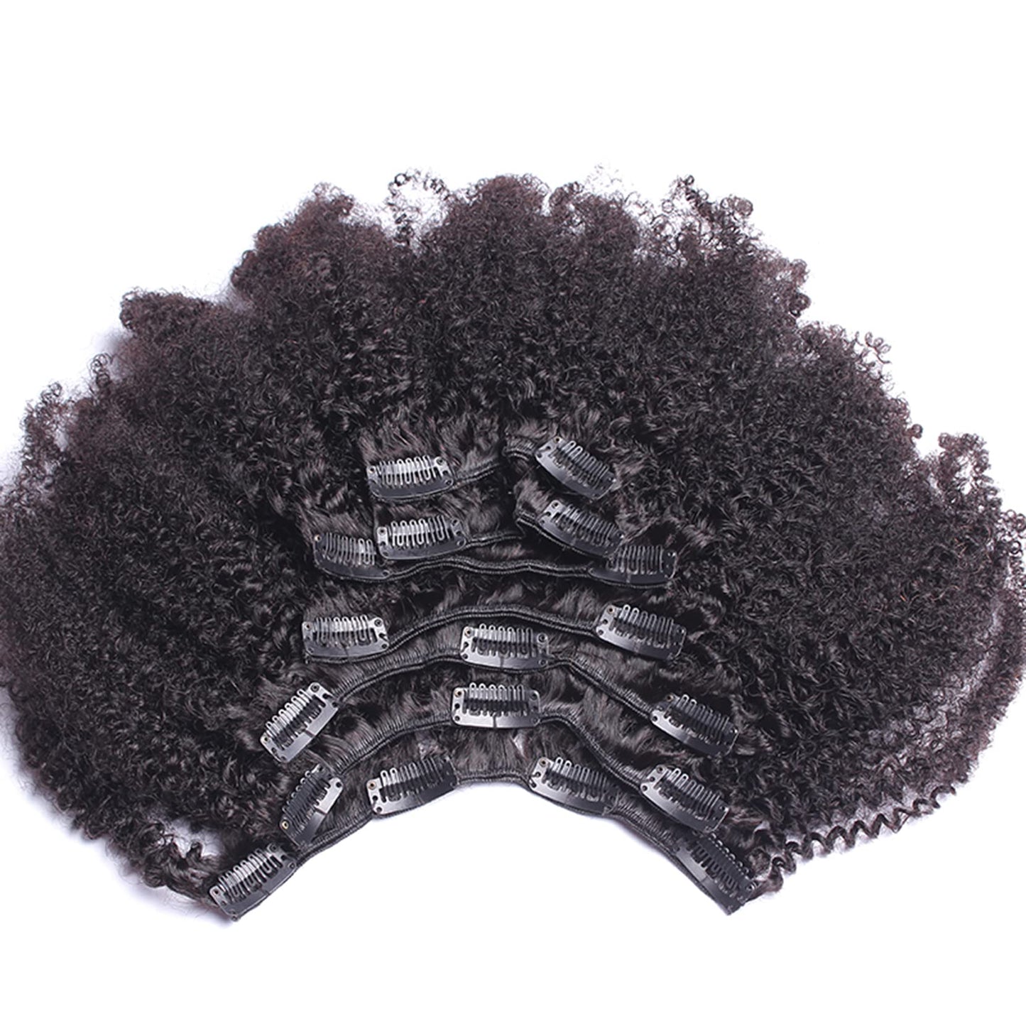 Kabadu Hair 9a Grade Clip In Hair Mongolian Afro Kinky Curly Clip In hair 8pcs 18clips/set Mongolian Virgin Human Hair Clip Ins Natural Black Color (1 bundle 10inch, natural black)