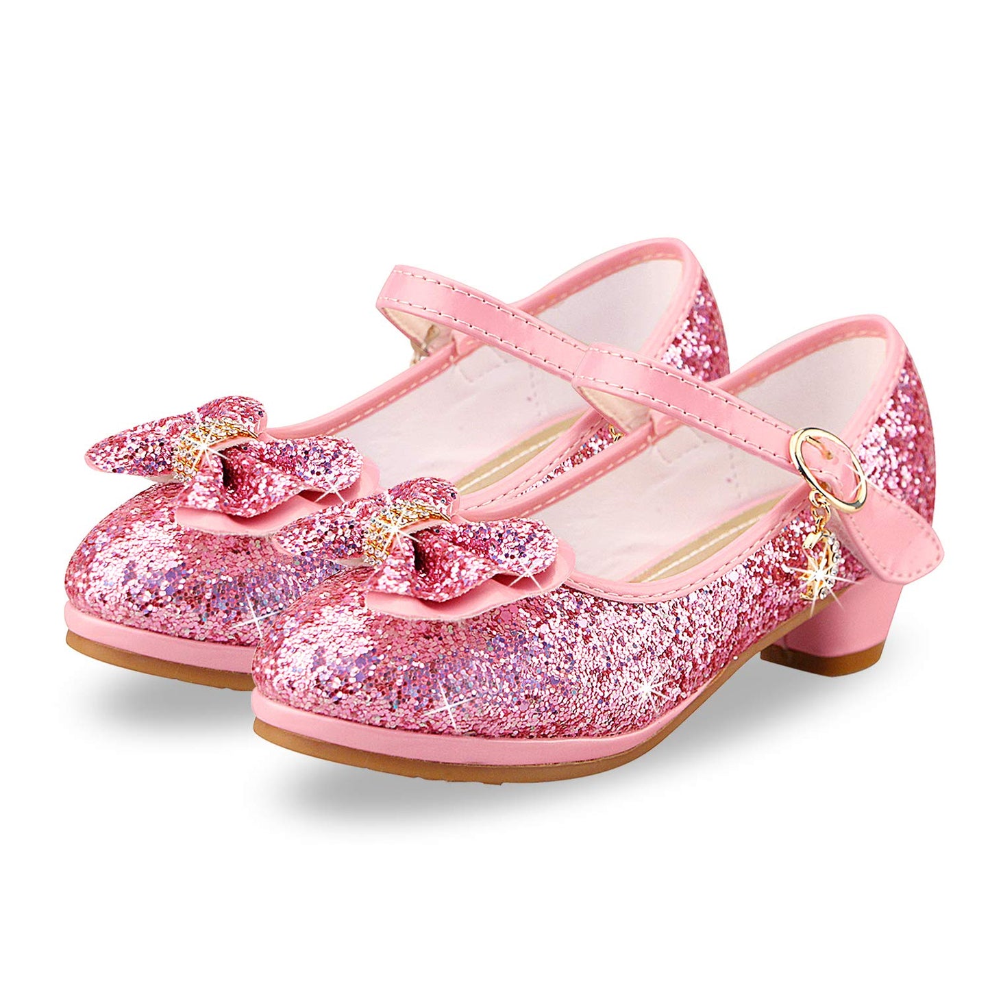 Girls Sequin Shoes Princess High Heel Shoes Kids Party Pumps Size 10 Toddler,Pink