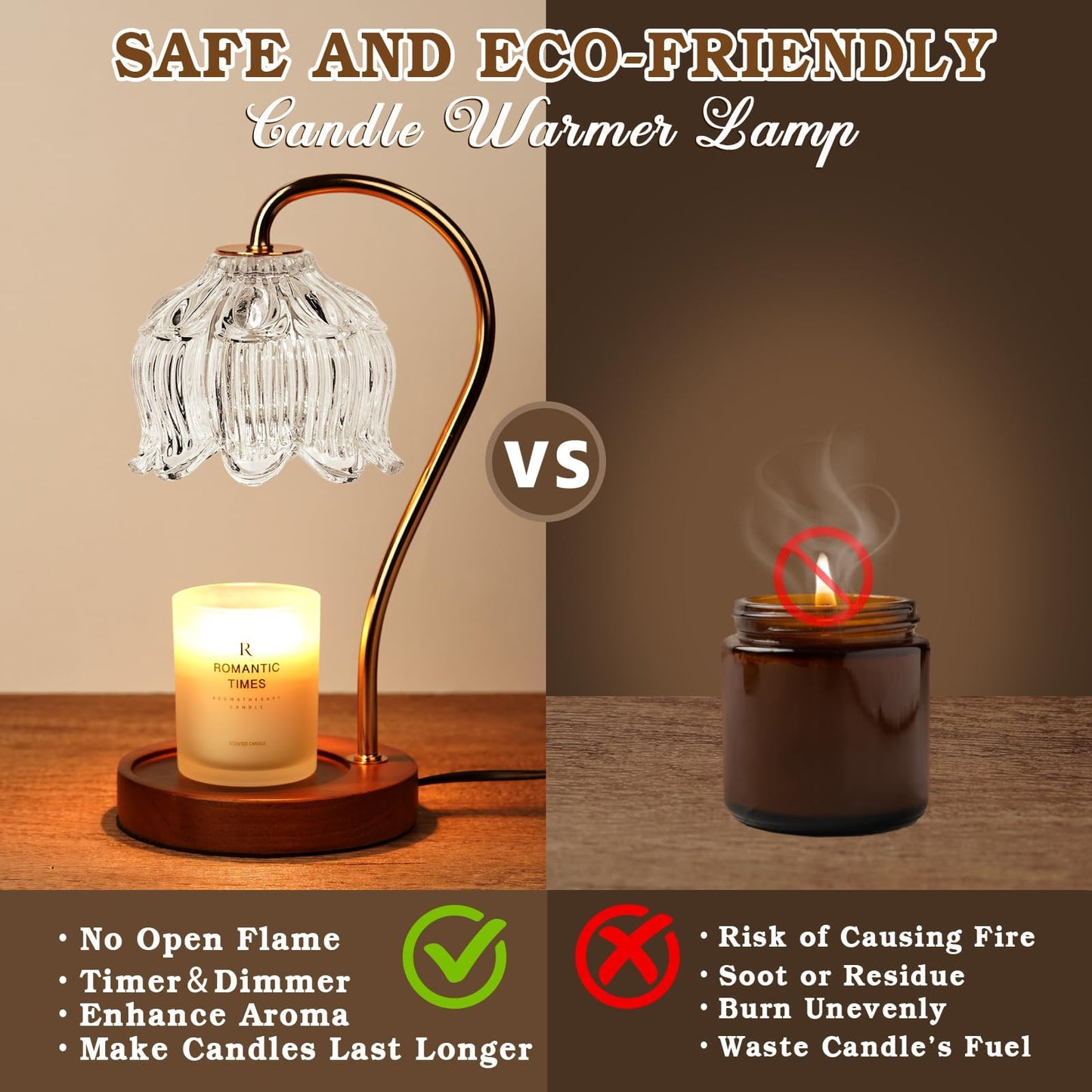 Crystal Candle Warmer Lamp with Timer Dimmer, Flower Candle lamp Warmer, 2 Bulbs, Wax Melter Warmer for Jar Scented Candles, Mothers Day Birthday Gifts Ideas for Women Mom