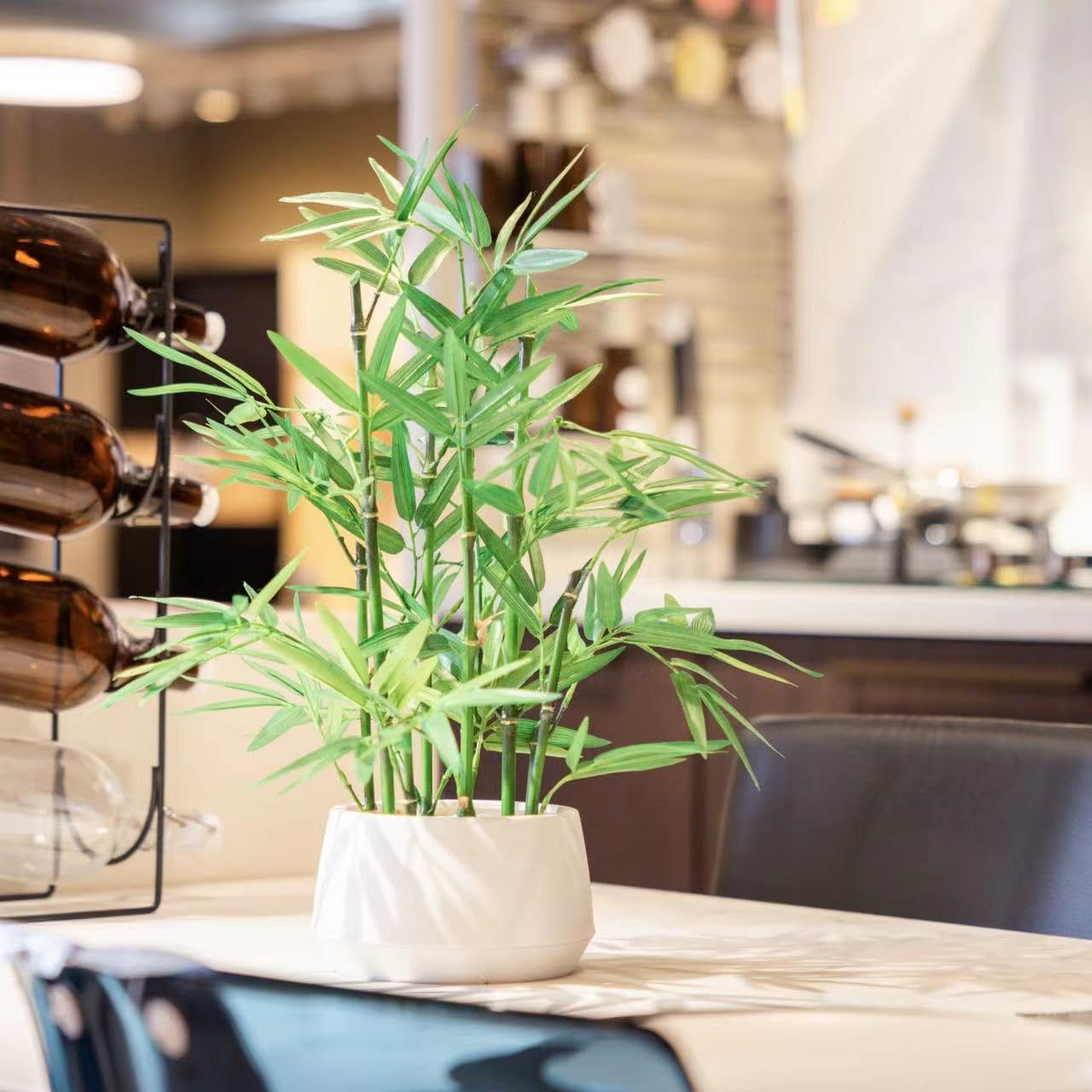 365 Blooming Decor 18 inch Tall White Potted Faux Bamboo Plant- Luxury Artificial Bamboo Tree in White Pot for Home, Office, Kitchen, Indoor Decor, Money Tree, Lucky Bamboo Tree. (Canadian Owned!)