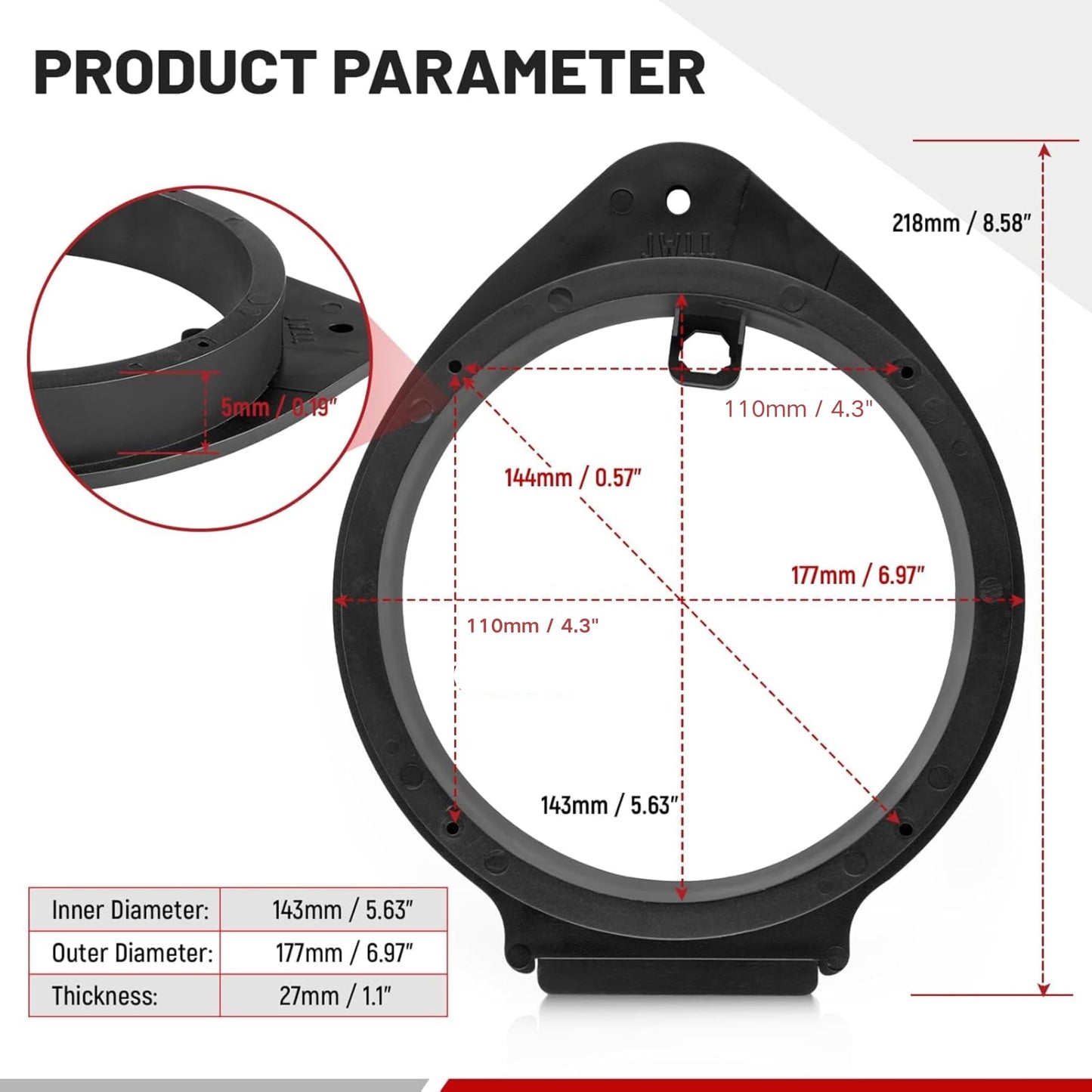 RED WOLF Front/Rear Door 6.5" Inch Aftermarket Speaker Update Install Spacers Adapter Replacement for GMC 2006-2019, Chevrolet 2006-2015 Some Cadillac, Buick