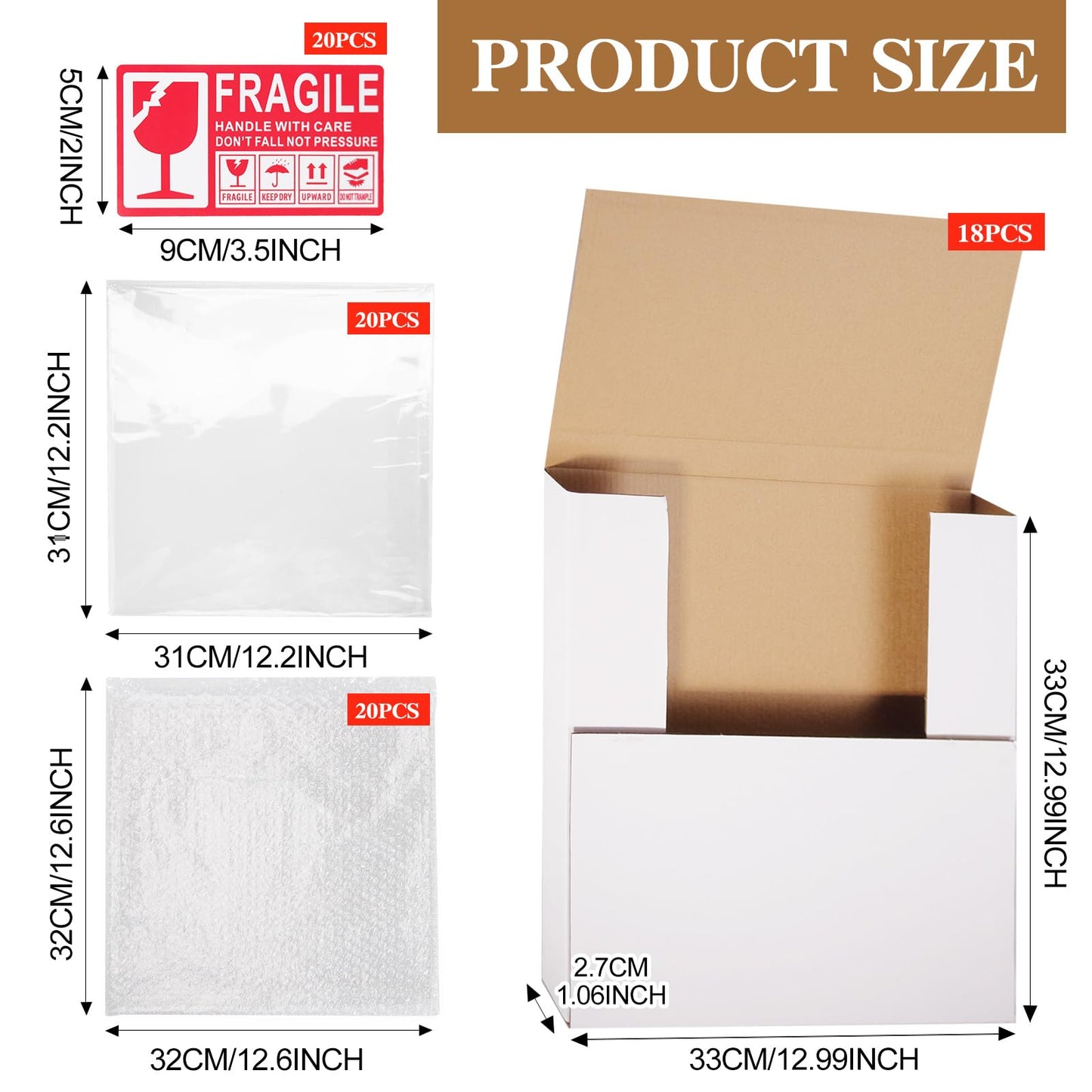 SENONAPO Set of 18 Corrugated Cardboard Boxes for Vinyl Album, 12.9 X 1" (32.4 32.4 2.5 cm), White Box, Multiple Depths Packaging, Shipping, Moving, Storage & Supplies
