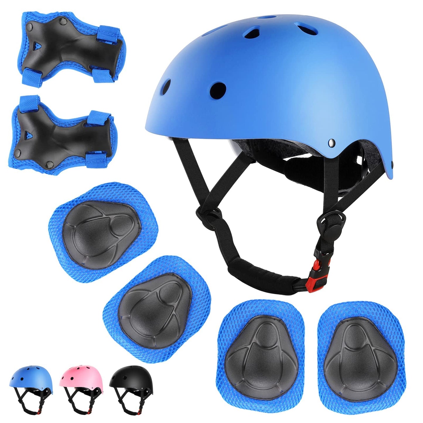 Helmet Pad Set, Kids Bike Helmet Set Skateboard Knee Pads, Protective Gear Set Adjustable for Girls Kids 3-10 Years Old (Blue)