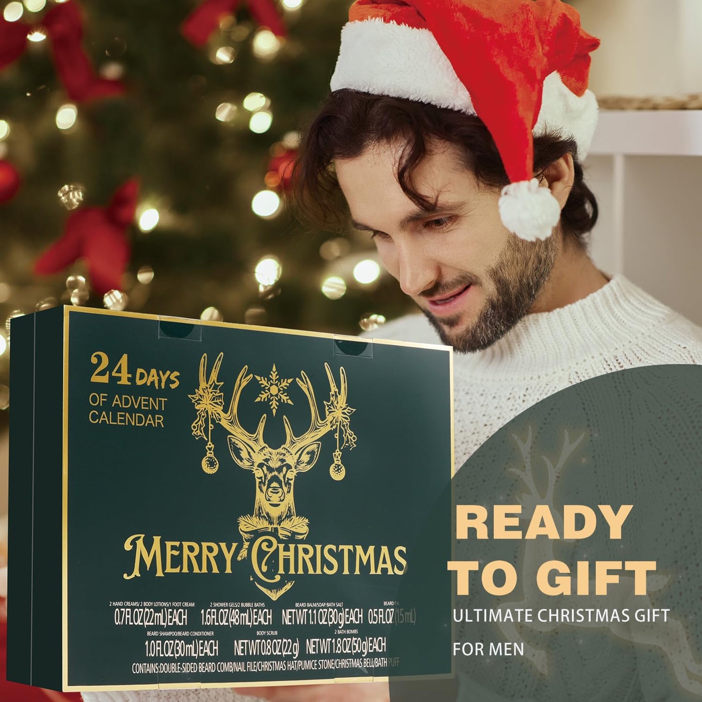 Advent Calendar 2025 for Man, 24PC Christmas Gift for Men Beard Care Set Bath and Body Gift Set Selfcare & Bath Essentials Gift Stocking Stuffers Christmas Calendar Advent