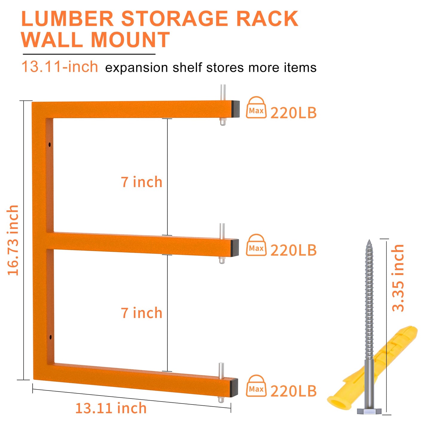 Lumber Rack Wall-Mounted Lumber Storage Rack, Heavy Duty Wood Storage Racks with 6-Level System, 1320 Lb Durable Garage Wood Organizer, Orange Lumber Metal Racks for Indoor and Outdoor (4 Pack)