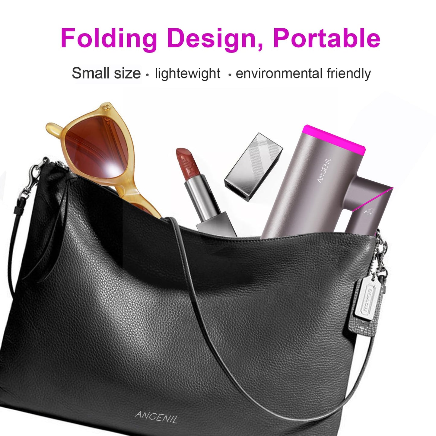 ANGENIL Ionic Blow Dryer, Magnetic Nozzle & Diffuser Hair Dryer for Curly Hair, Fast Drying Low Noise, Professional Travel Hair Dryer, Foldable Handle, 3 Constant Temp Without Hair Damage