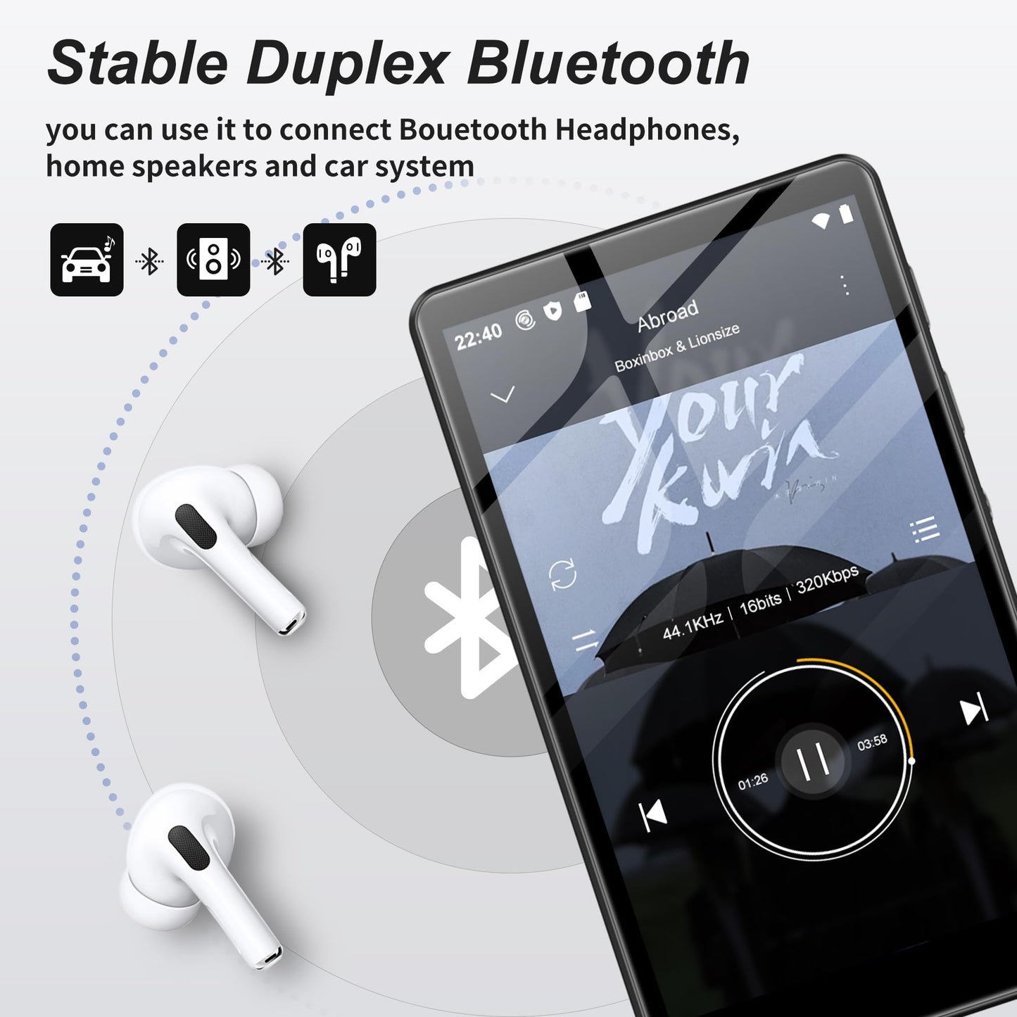80GB MP3 Player with Bluetooth and WiFi, SWOFY M503Pro 4.0-inch Touchscreen MP3 MP4 Player with and Speaker, Spotify Music Player with Audible, Pandora, Amazon Player, MP4&MP3 Player up to 1TB