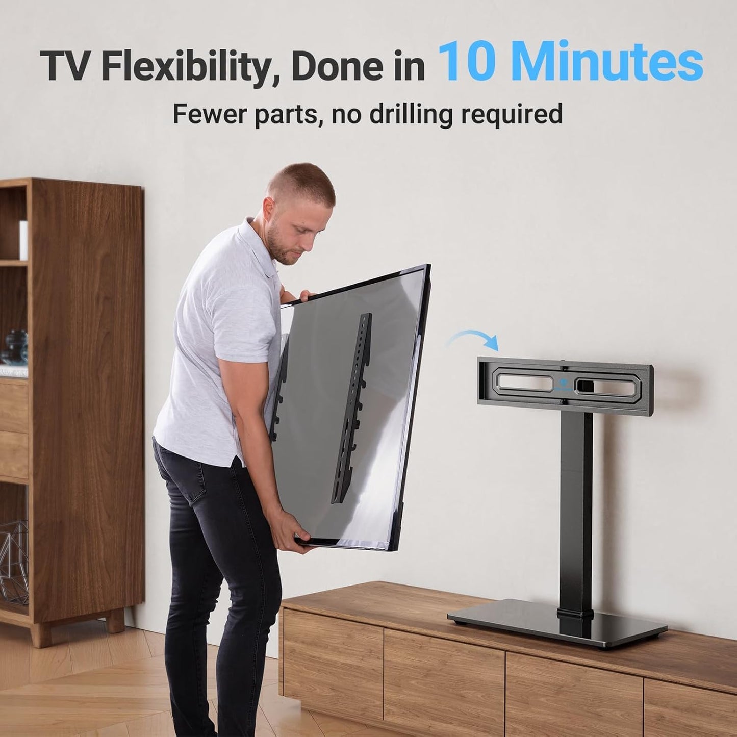 PERLESMITH Universal Swivel TV Stand for 32–70 inch TVs, Height Adjustable Table Top TV Stand Mount with Tilt, Tempered Glass Base, Holds up to 88 lbs, Max VESA 400x400mm, PSTVS26