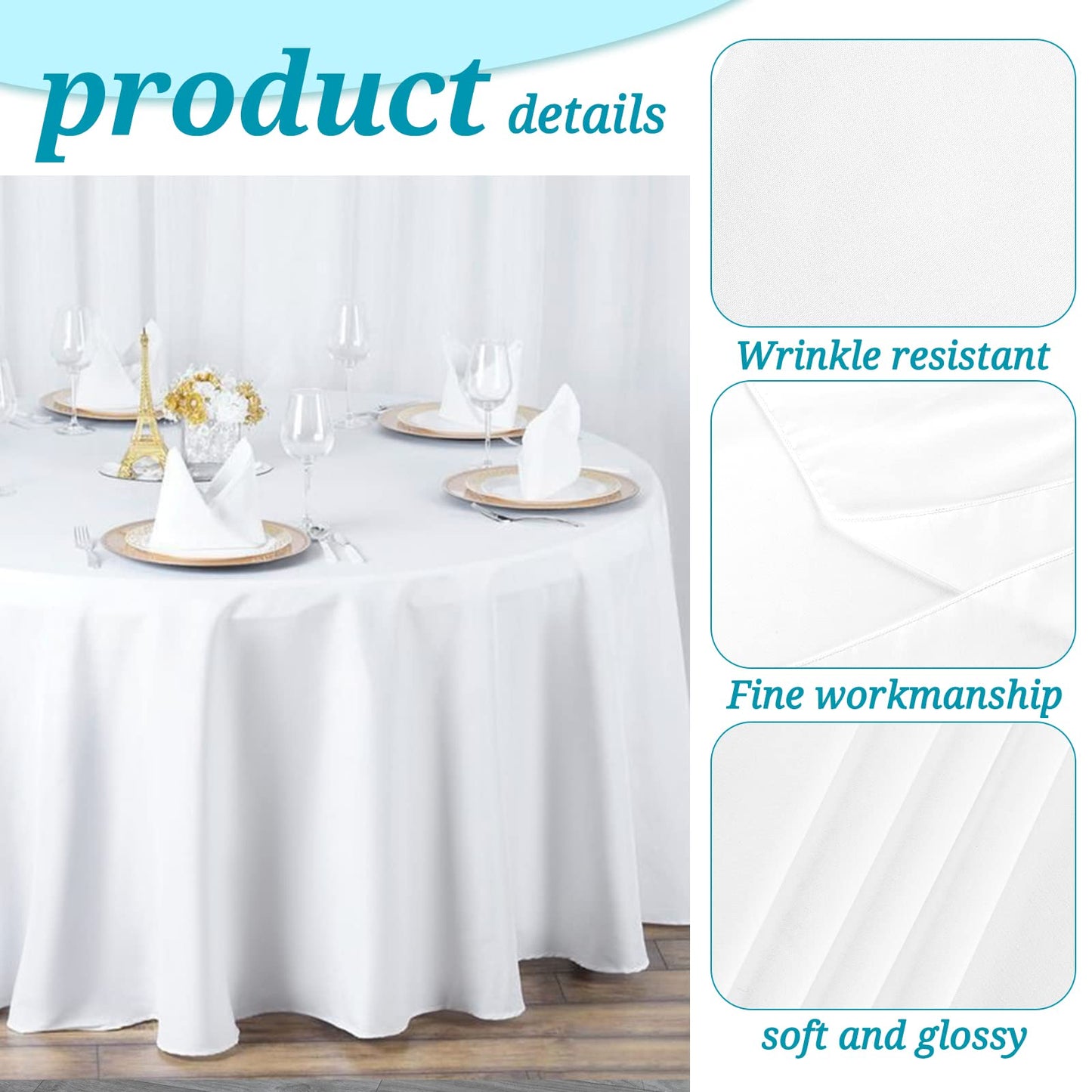 6 Pack Round Tablecloth White Table Cloths 90 Inch Polyester Round Table Cloth,White TableClothes Round 90 inch Washable Fabric Table Covers for Wedding,Party,Dining,Banquet