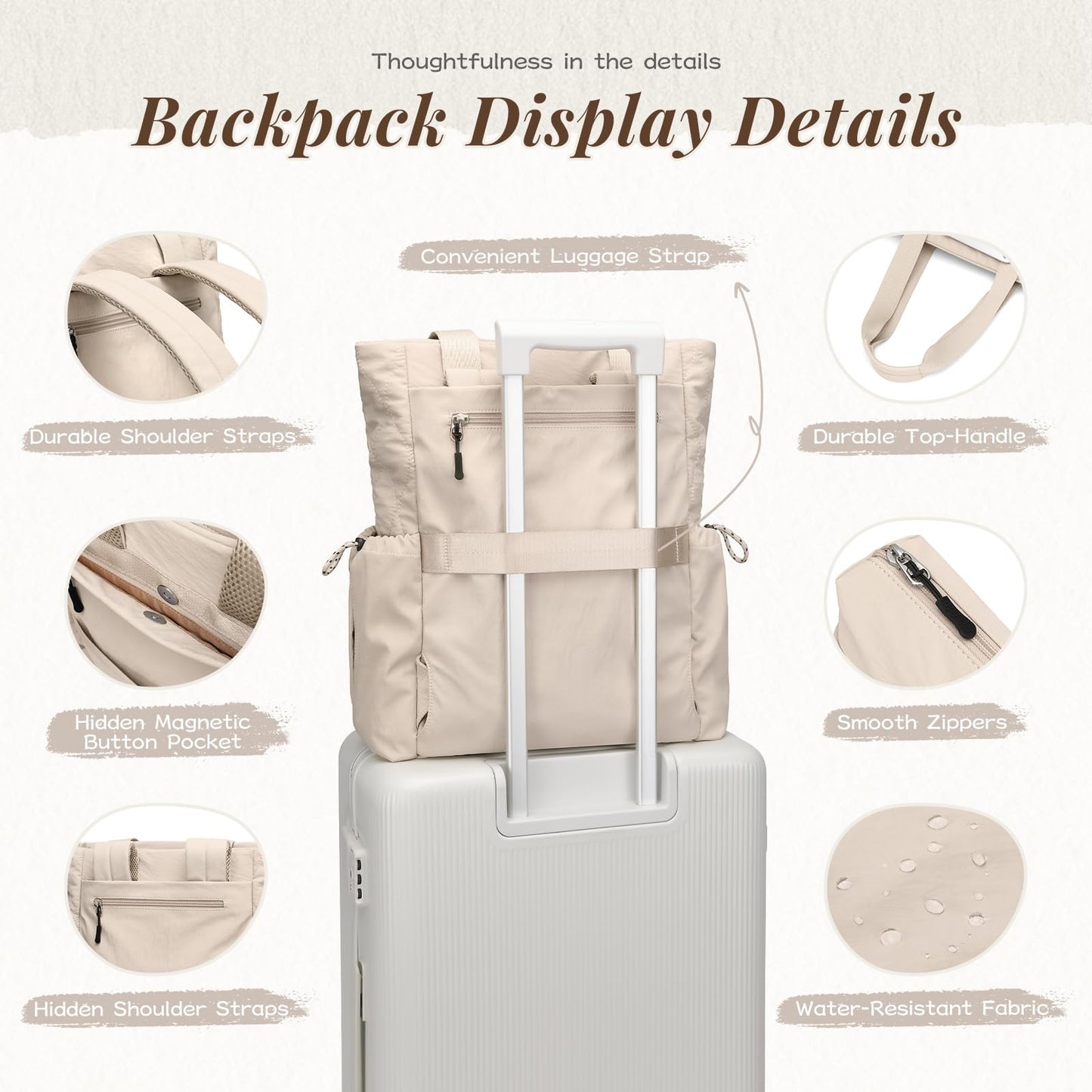 Convertible Laptop Backpack Yoga Sports Bag Quilted Tote Bag, Yoga Mat Carrier Bag for Travel, Fitness, Office and Shopping (Apricot)