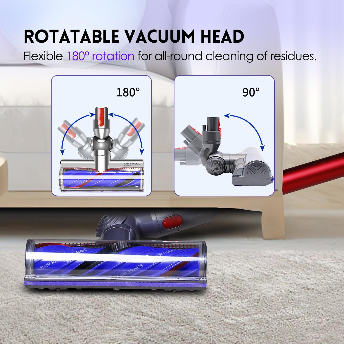 Upgrade Anti-Tangle Replacement Vacuum Head Compatible with Dyson V7,V8, Cyclone V10,V11,V15 Cordless Vacuum Cleaners, Suitable for Carpets,Rugs,Hardwood Floor