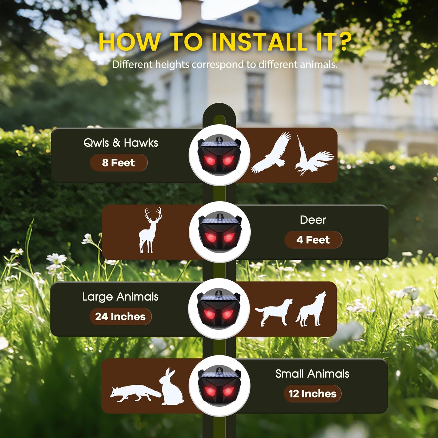 Ultrasonic Animal Repellent Outdoor, Solar Power Cat Rodent Raccoon Repeller, Rabbit Snake Control Device with Motion Sensor and FIashing Light, Waterproof Outdoor Animal Repellent for Deer Squirrel