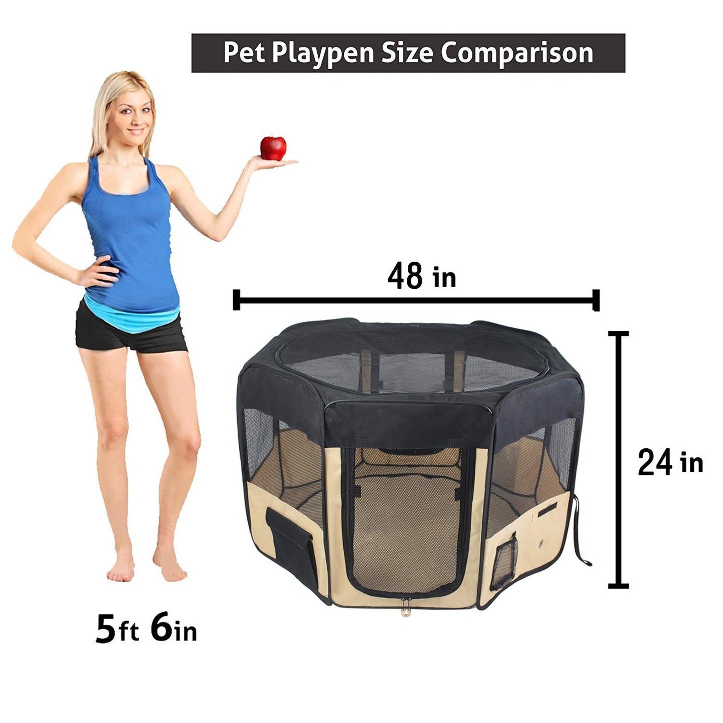 ZuHucpts 48" Portable Foldable Pet Playpen Exercise Pen for Dogs Puppies/Cats | Indoor/Outdoor Use
