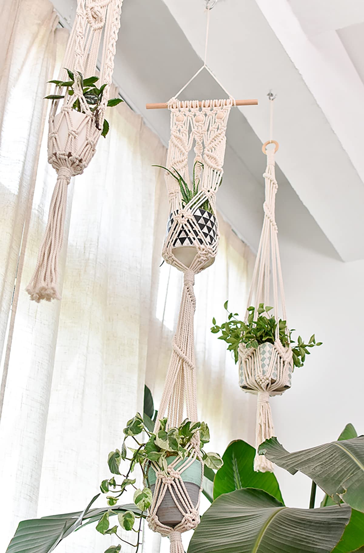 5 Pack Macrame Plant Hangers Hanging Planter, Cotton Rope Hanging Plant Holders Decorative Flower Pots Indoor Outdoor Boho Home Decor (5 Size and 10 Hooks)