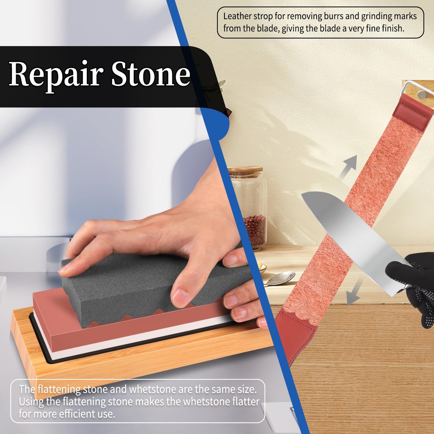 Knife Sharpening Stone Kit 400/1000 3000/8000 Grit Professional Whetstone Set Coarse to ExtraFine 2-Side Sharpener Include Flattening Stone,Angle Guide,Safe Nonslip Bamboo Base and Slip Silicone Base