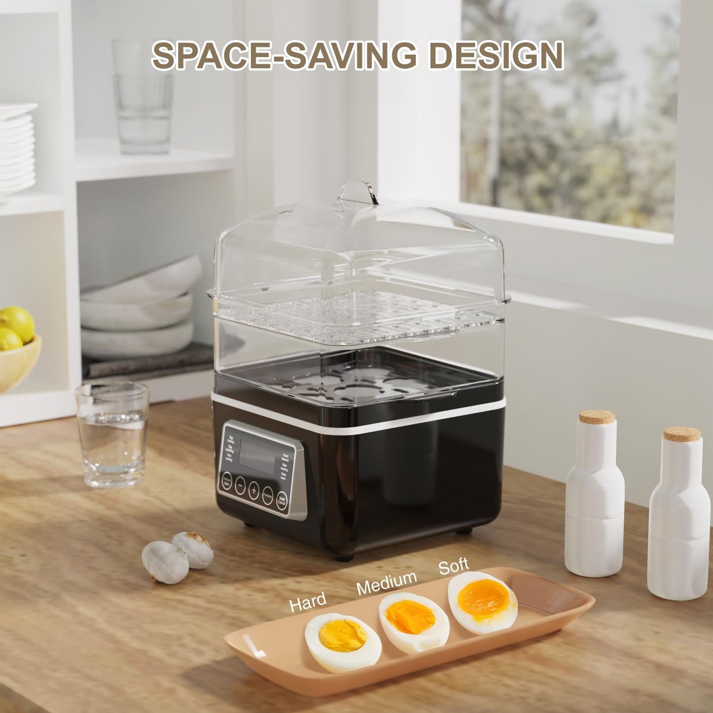 2 Tiers Mini Electric Food Steamer for Cooking, 4 QT Digital Multi Vegetable Steamer with BPA-Free Stackable Baskets, Rapid Egg Cooker Egg Steamer with Auto Shut-Off, Ideal for Veggies, Seafood, Rice