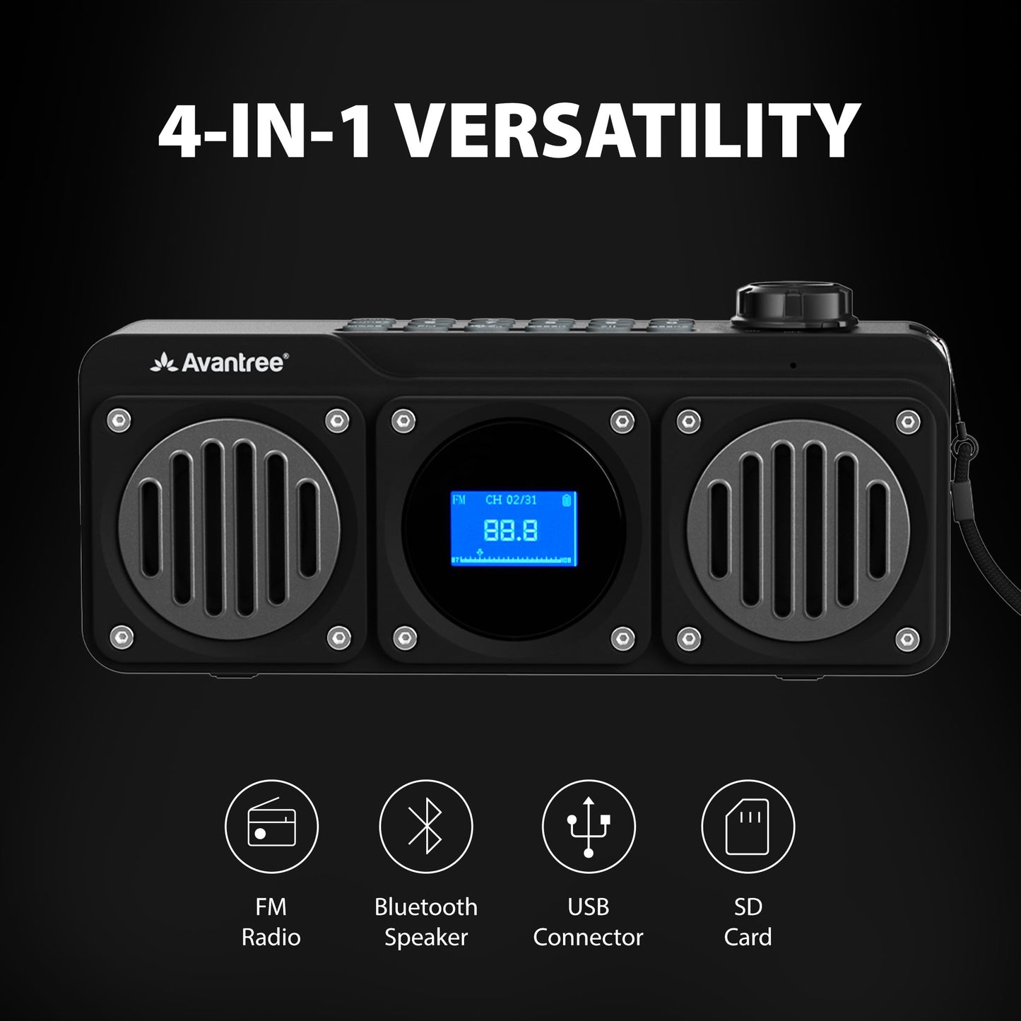 Avantree Boombyte - Portable Digital FM Radio & Bluetooth Speaker with Superb Stereo Sound, Metal Finish, Long Rechargeable Playtime, and Support for Micro SD Card & USB Audio Input