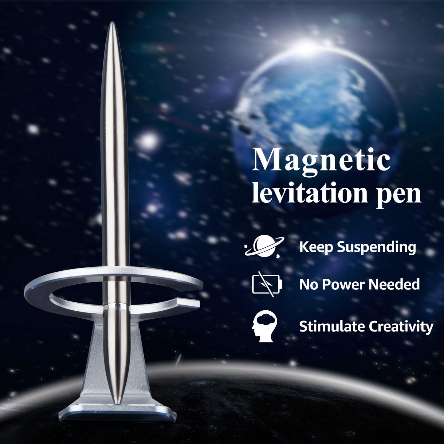 SUNTEREST Magnetic Levitation Metal Luxury Pen - Tech Gadgets for Men, Cool Office Decor, Unique Floating Space Pen for Boss, Partner, Tutor (Silver), SCP-1008