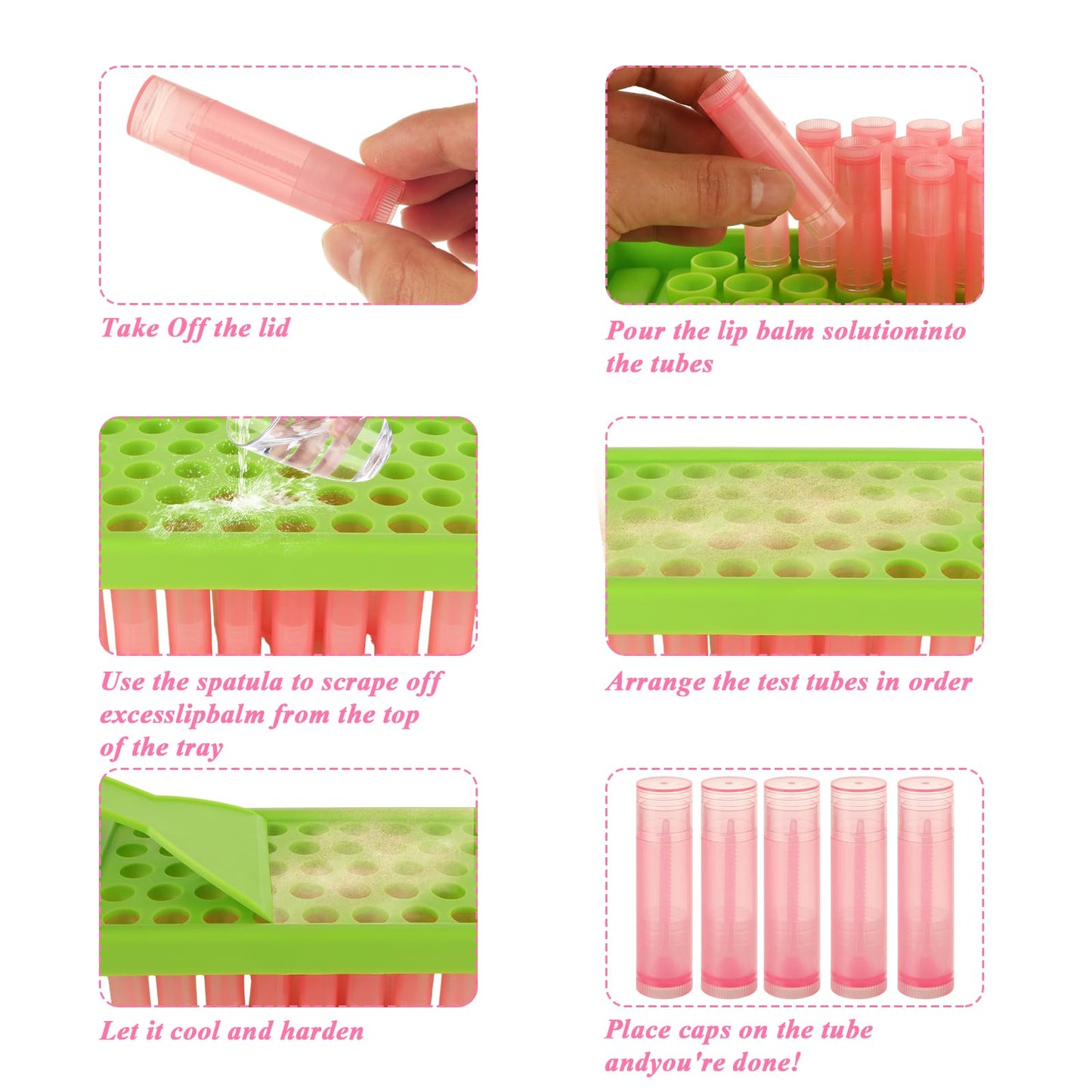 ACXFOND 200Pcs 5.5ml Empty Lip Balm Tubes Bulk, Lip Gloss Making Kit with Filling Tray and Spatula, Empty Plastic Lip Gloss Balm Containers for DIY Homemade Lipsticks, Chapsticks, Pink