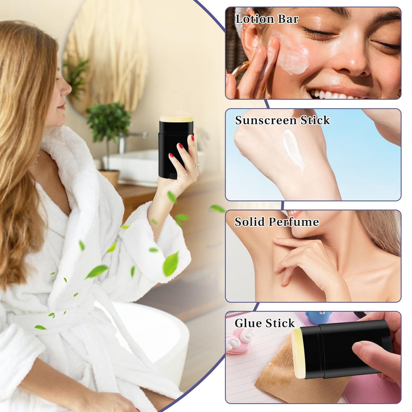 BOSMIOW 20-Pack 50G/1.7oz Black Oval Plastic Deodorant Containers,Refillable Twist-Up Tubes,Wide-Mouth Solid Perfume Holder for DIY Balm,Lotion Bar,Crayon