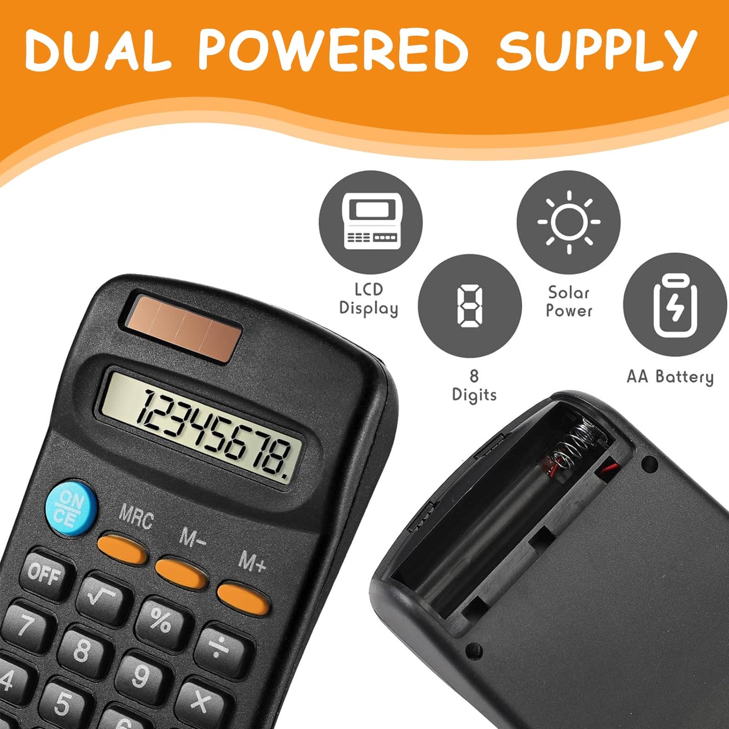 Pocket Size Basic Calculator, 20 Pieces Student Function Solar Battery Dual Power Mini Calculator for Student Kids School Home Office Desktop Accounting Tools, Black