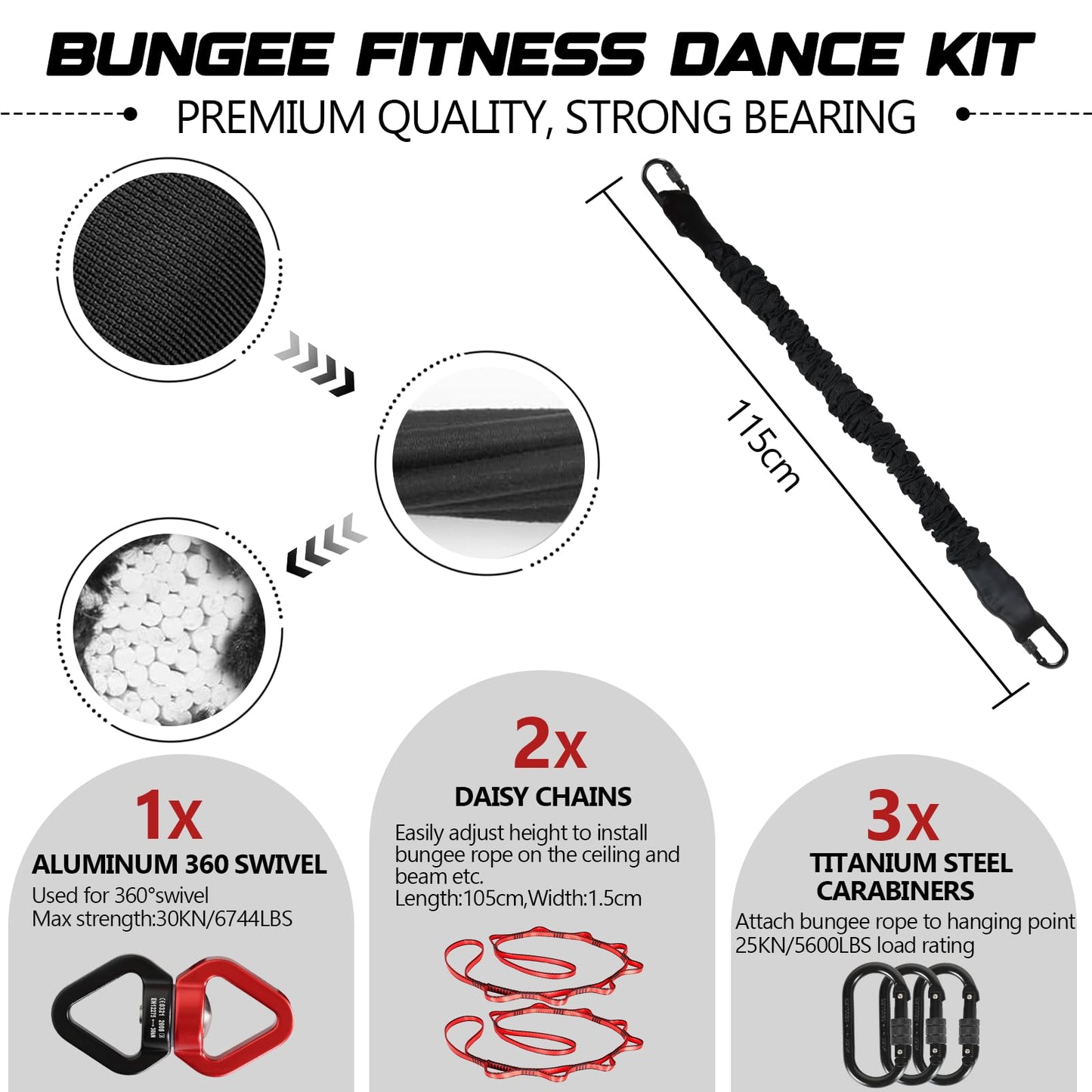Heavy Duty Bungee Fitness Set – Professional 4D Bungee Resistance Band for Home Gym, Yoga, Pilates & Air Dance – Adjustable Harness with 360° Rotational Device – Includes Workout Guide