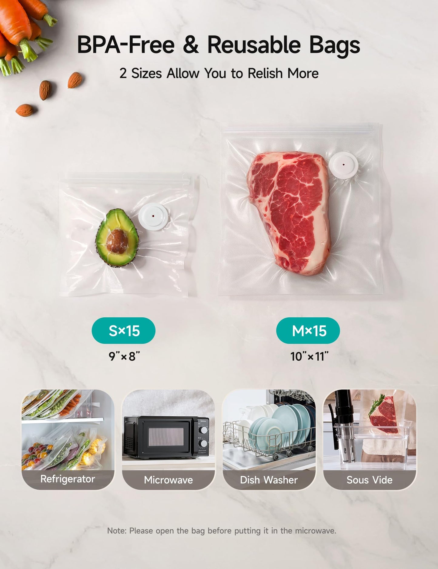 HiCOZY Vacuum Sealer, Handheld Vacuum Sealer Machine with 30 Reusable Bags, Portable Food Sealer with Visible Water Tank