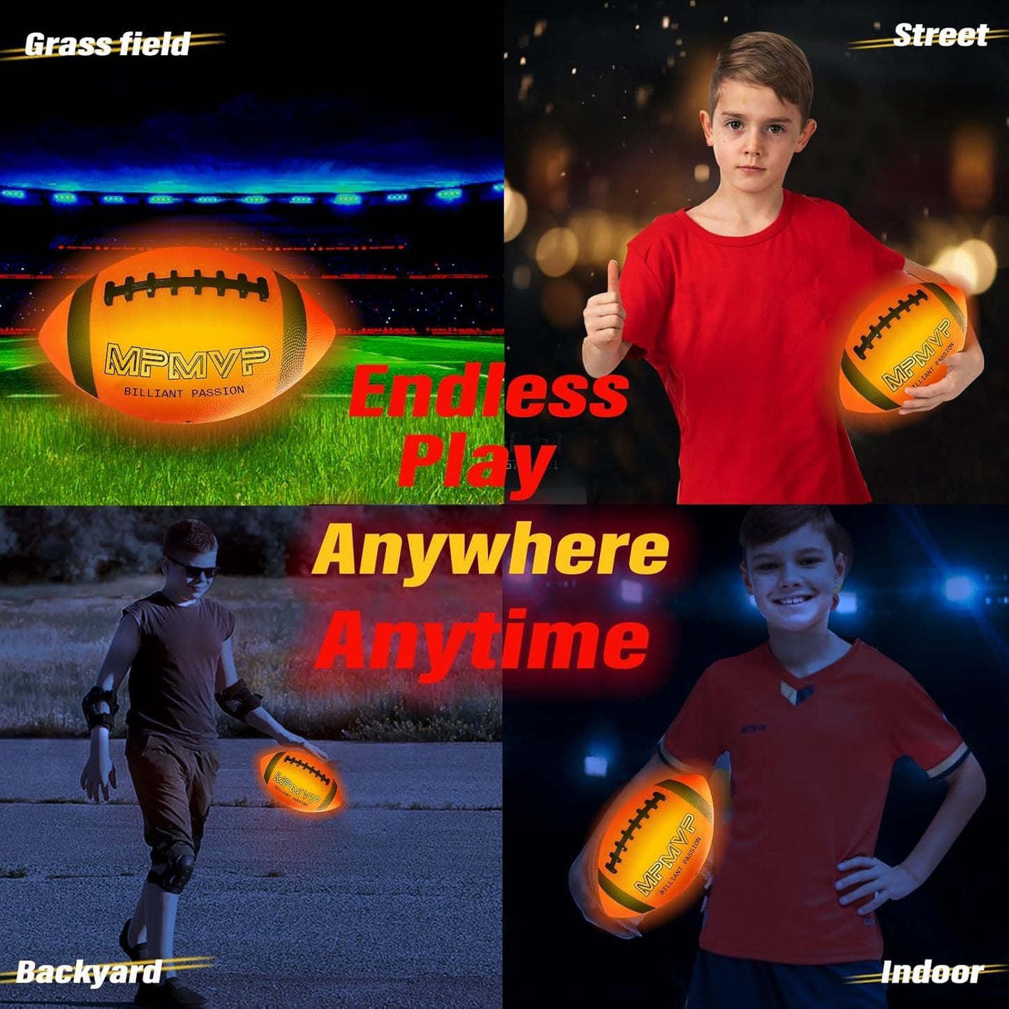 Glow in The Dark Football Junior - Light Up Football LED Size 6 Outdoor Sports Ball Games Teenage Toy 8-12 Yr Old Boys Birthday Gift Kid Teen Youth Cool Stuff Age 8 9 10 11 12 Activity Night Idea