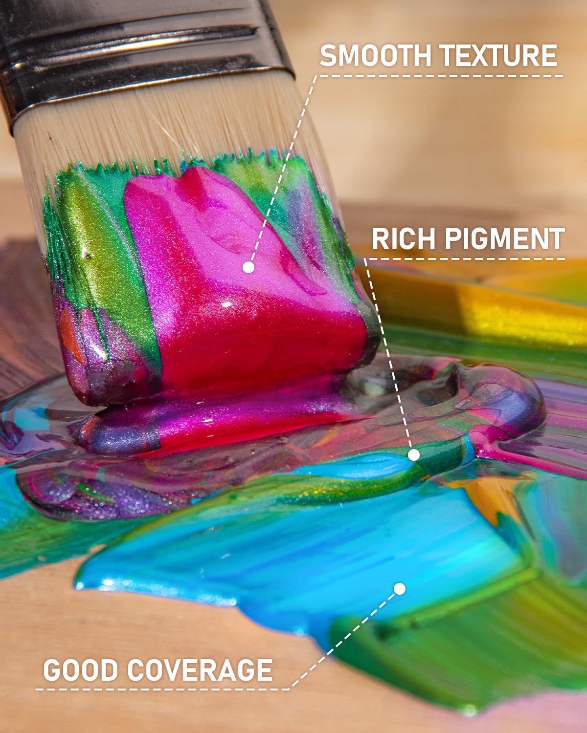 Nicpro 20 Colors Iridescent Acrylic Paint, 8.45oz/250ml Large Bulk Metallic Acrylic Paint, Non-Toxic Art Painting Supplies For Halloween Canvas Fabric Rock Wood with Paint Knife Color Wheel