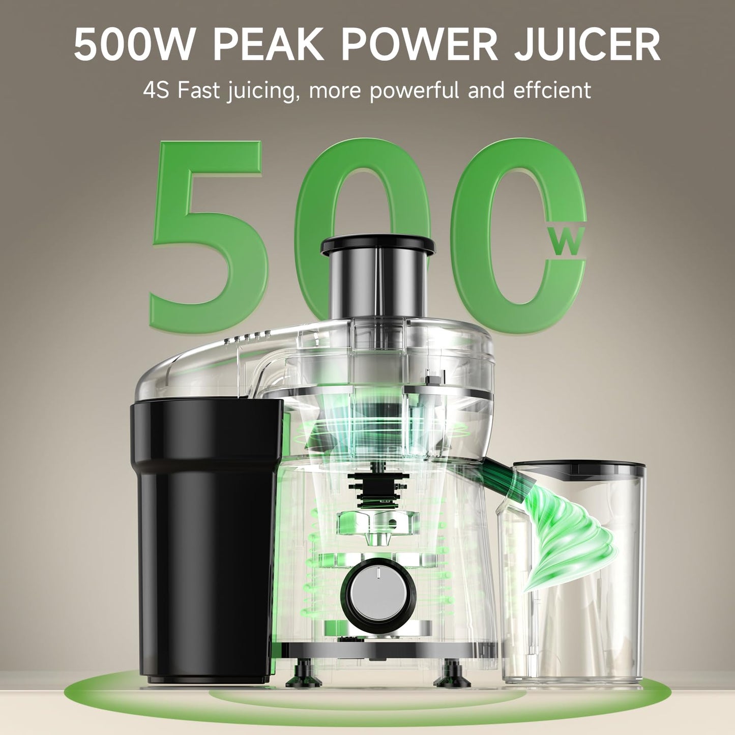 Juicer Machine, 500W Centrifugal Juicer Extractor with 3 Speed & Wide Mouth 3” Feed Chute for Fruit Vegetable, High Yield Juicer Included Cleaning Brush for Easy to Clean, Black