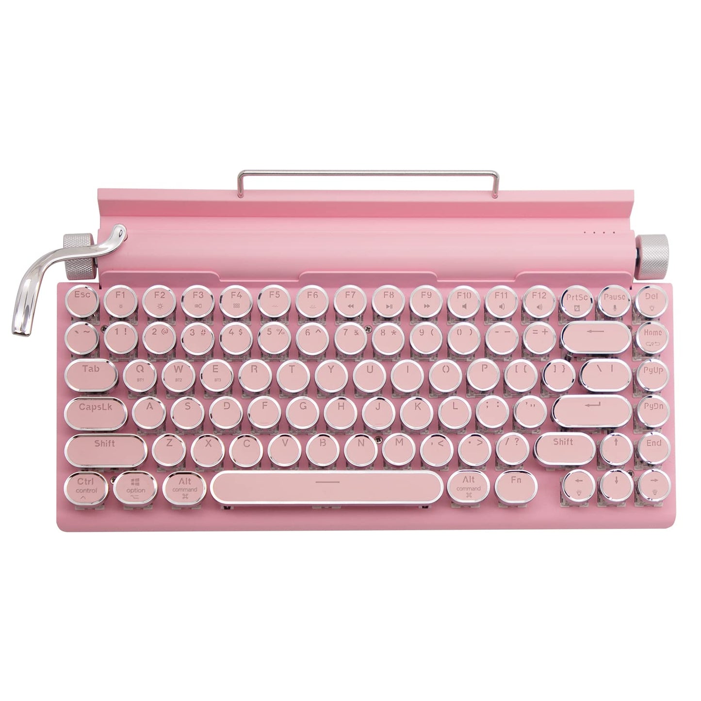 Typewriter Keyboard,Round Keycaps/White Backlit/Compact 75% Layout Keyboard for Windows/Mac/PC/Laptop (Pink)