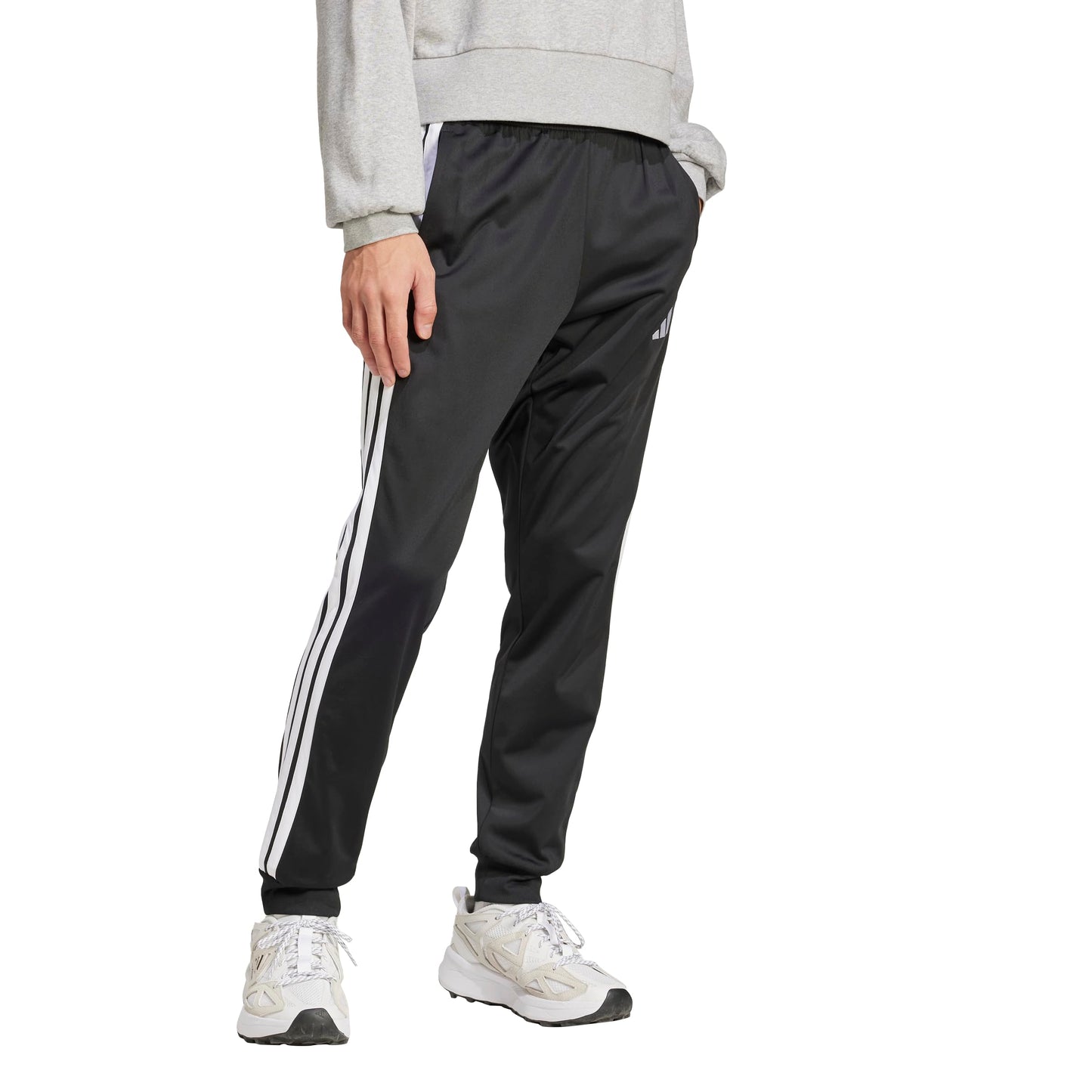 adidas Men's 3-Stripes Tricot Tapered Track Pants, Black/White, Medium