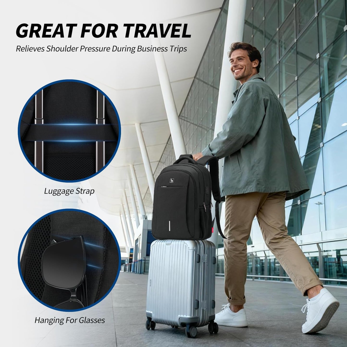 OIWAS Travel Laptop Backpack, 17 Inch Laptop Backpack for Men Women College Backpacks Bookbag with USB Charging Port Business Backpack