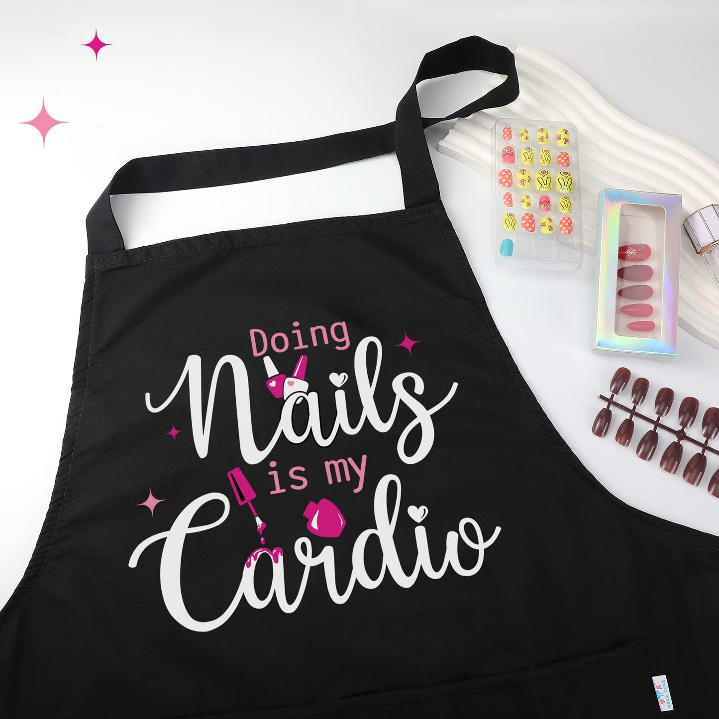 Mepase 4 Pieces Nail Tech Aprons with Pockets Funny Quotes Apron for Nail Technician Manicurists Art Supplies for Salons Cosmetology Smock
