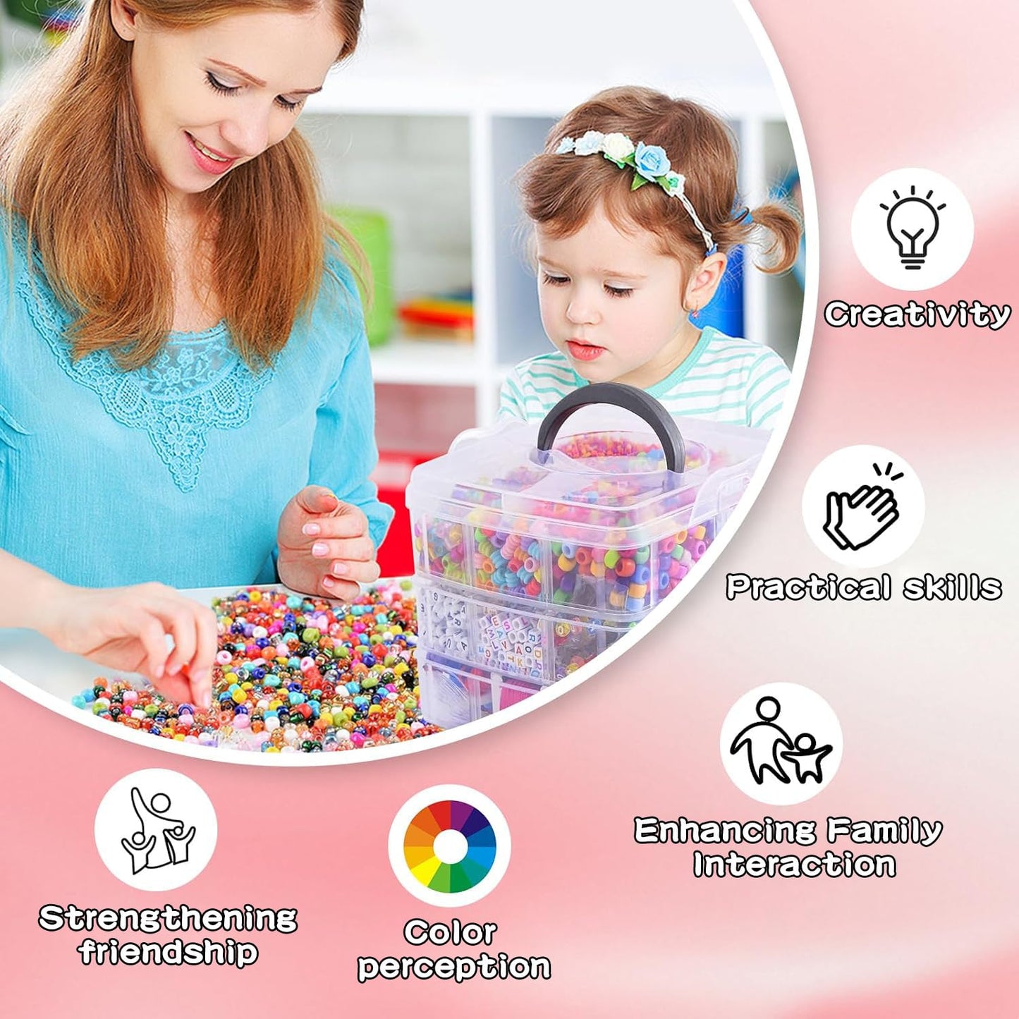 Kollsvein Girls Toys Bracelet Making Kit with 3-Tier Storage Box, Charm Beads Jewelry Making Kit Supplies, DIY Crafts Keychain Earrings Necklaces Birthday Gifts for Teen Girls Ages 6 7 8 9 10 11 12 Years Old