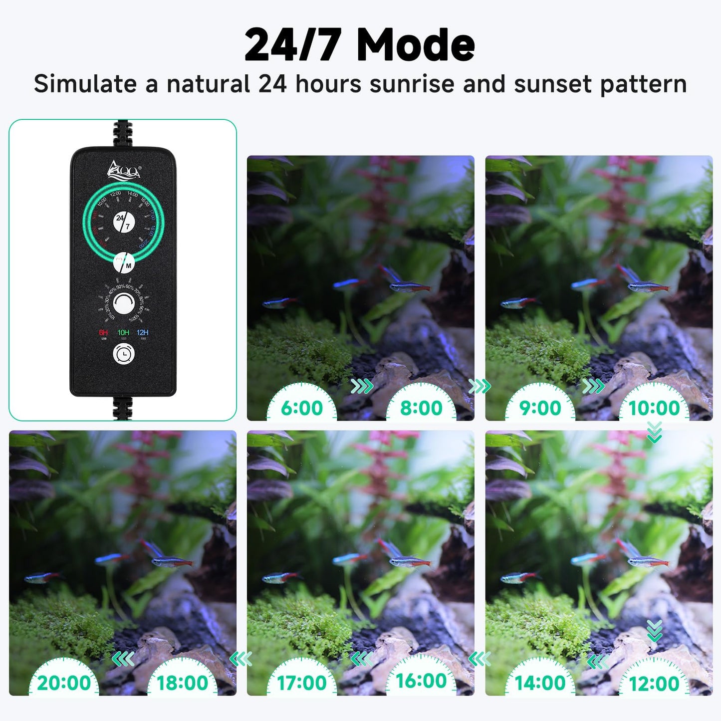 AQQA LED Aquarium Light, 24/7 Mode IP68 Waterproof Extendable Bracket Fish Tank Light, DIY Mode Full Spectrum Aquarium Plant Lights, Adjustable Timer/Brightness Memory Function for 48-55 in Fish Tank