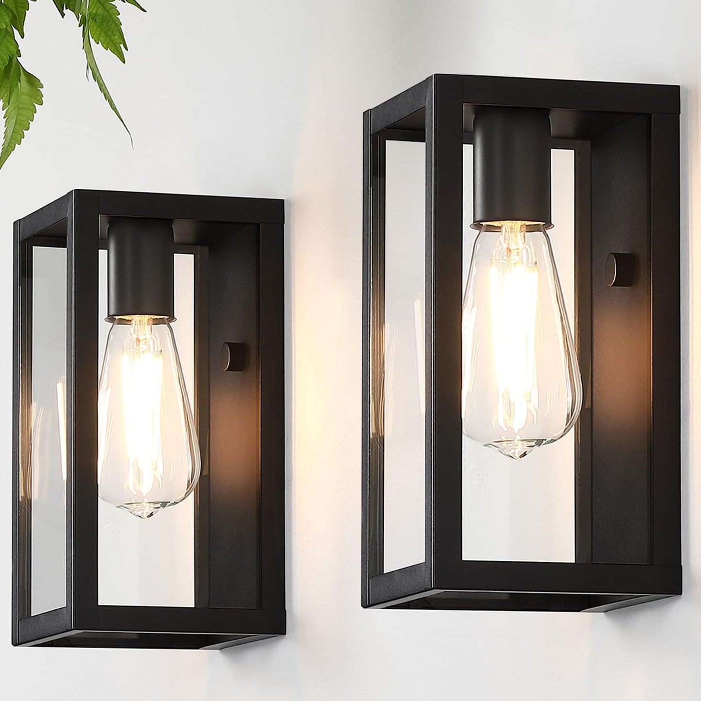 9.5'' Small Outdoor Exterior Wall Lights for House 2Pack, Waterproof Matte Black Exterior Lighting Fixtures with Tempered Glass, Front Porch Lights Outdoor Coach Lights for Garage Carriage, None-Bulb