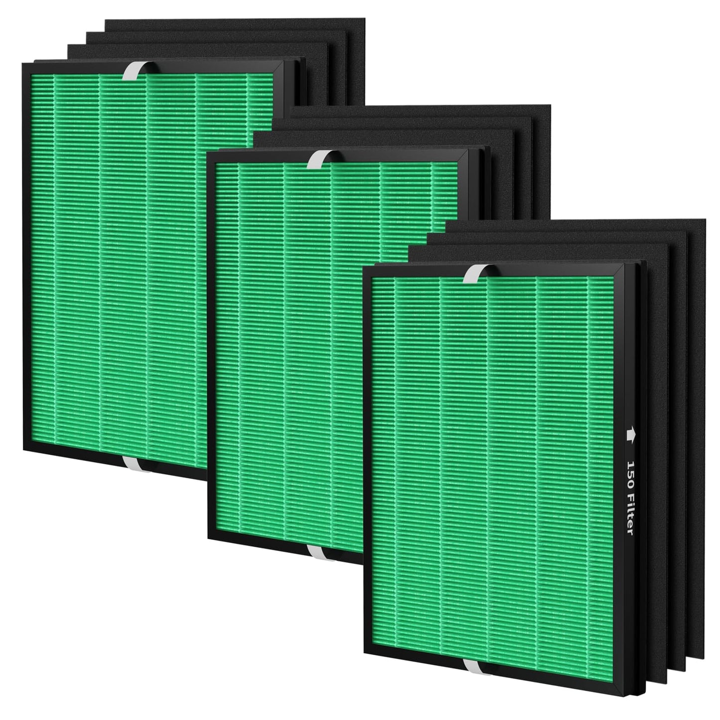 SAKEGDY Model 150 Replacement Filter Set for Coway Airmega 150 Air Purifier, 3 Green True HEPA and 9 Activated Carbon Filters, Part # AP-1019C-FP